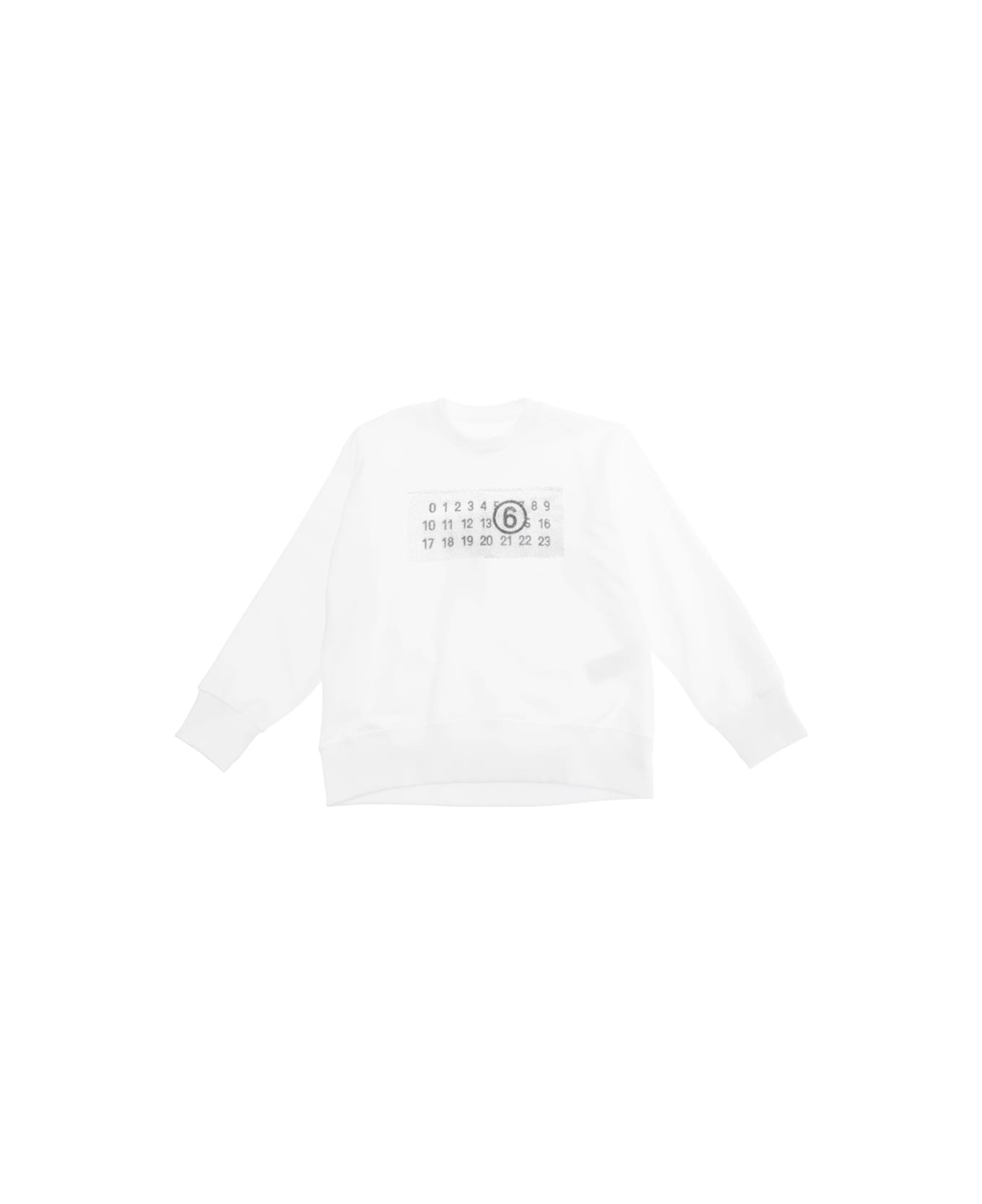 MM6 Maison Margiela White Crewneck Sweatshirt With Front Logo Print In Cotton Boy - White