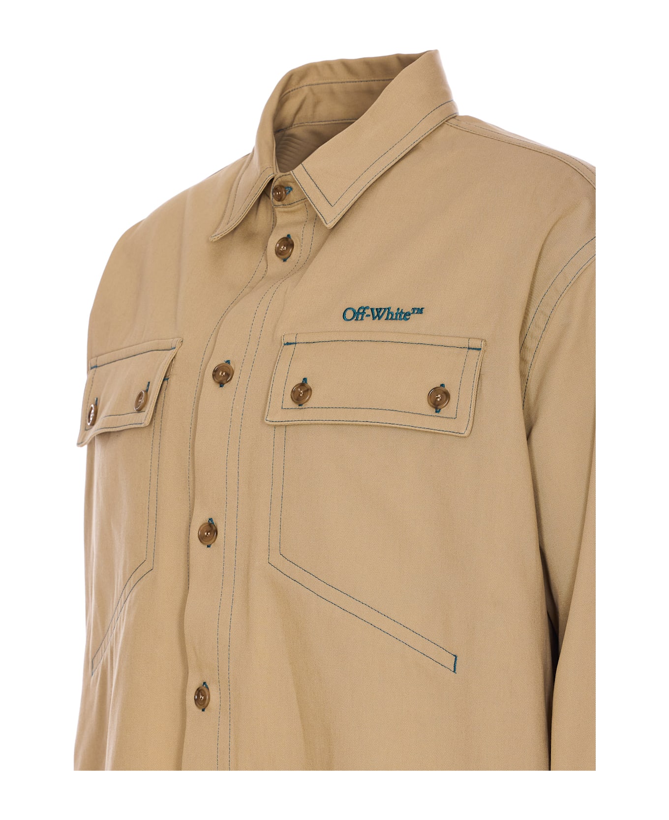 Off-White Stitch Logo Military Overshirt - Beige