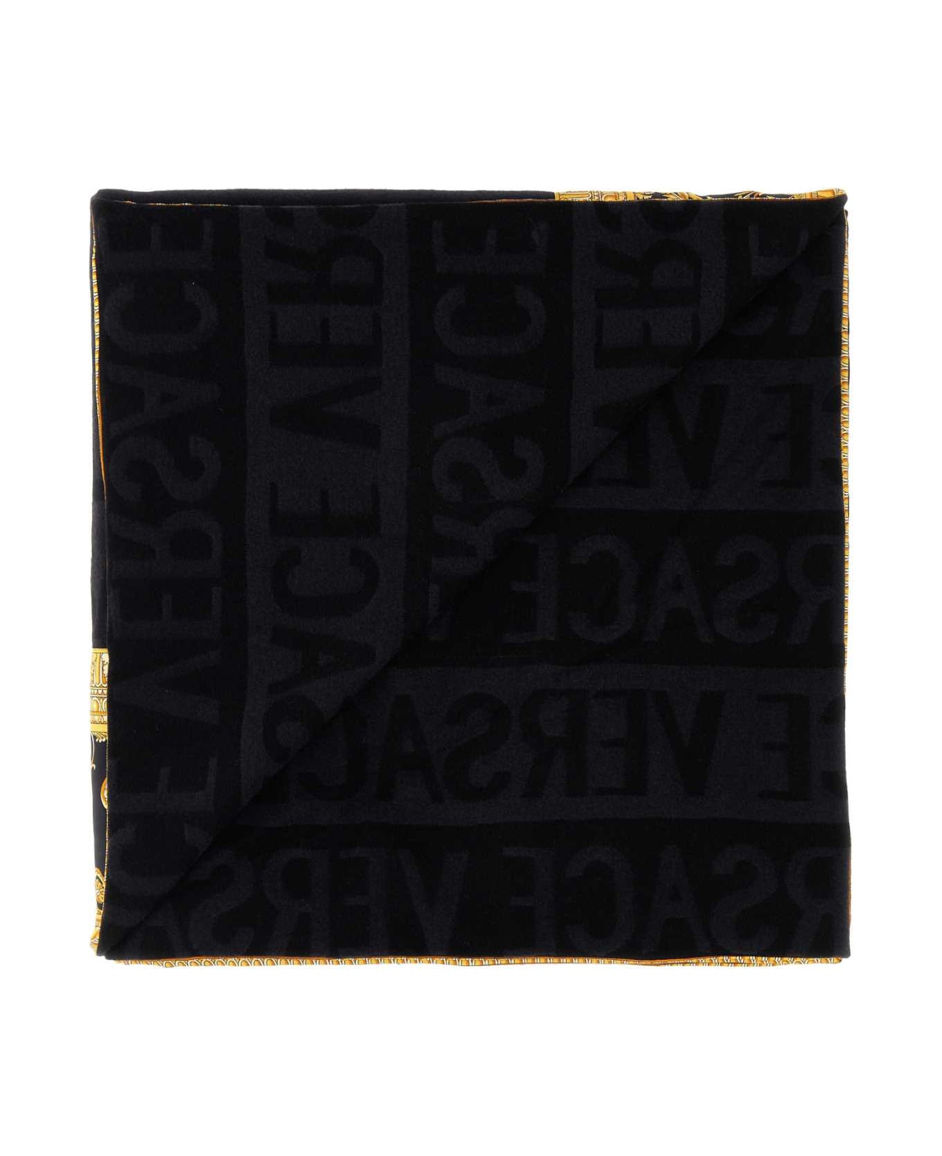 Versace Embroidered Wool And Silk I â ¡ Baroque Blanket - BLACK-GREY