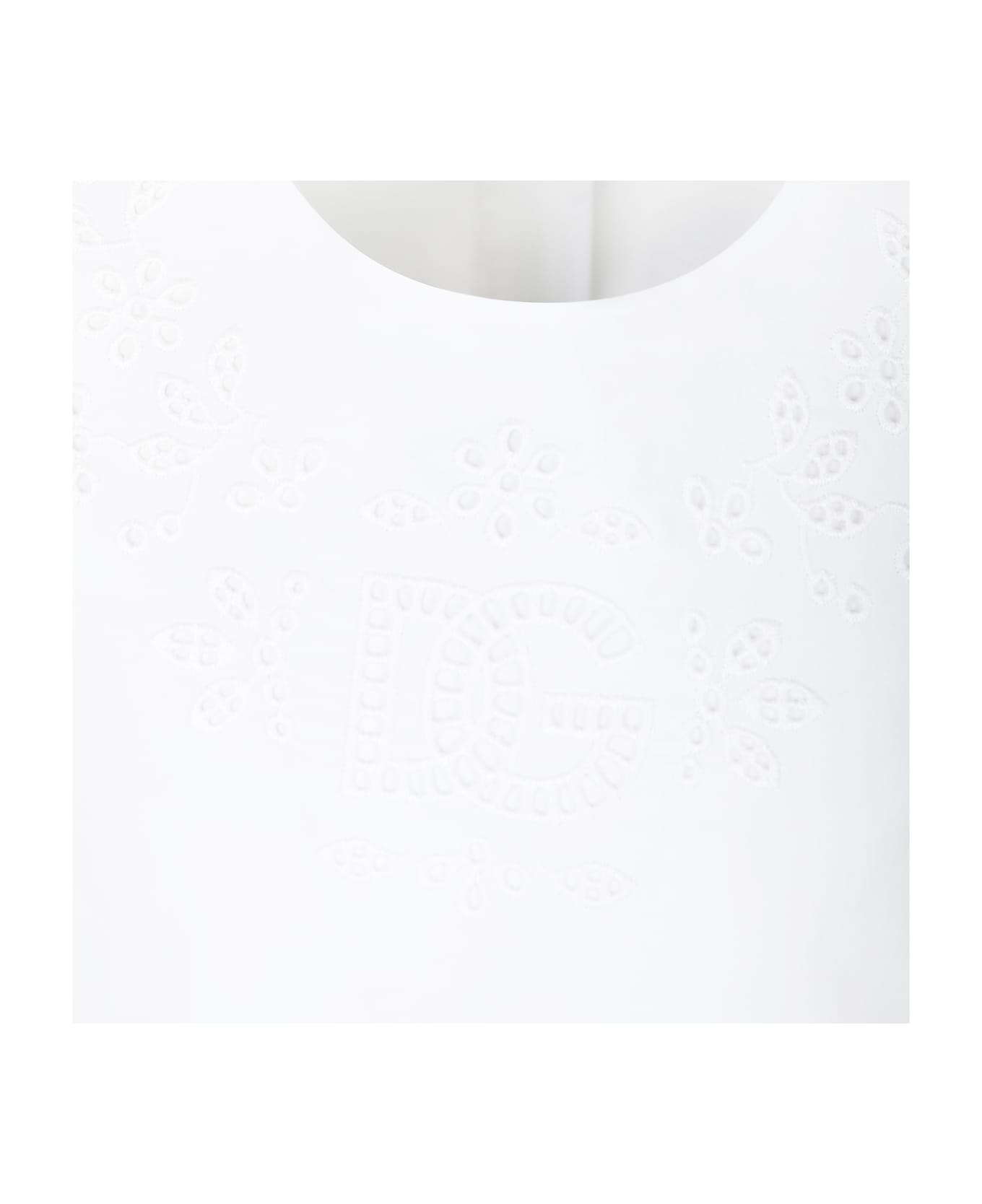 Dolce & Gabbana White Dress For Girl With Logo - White