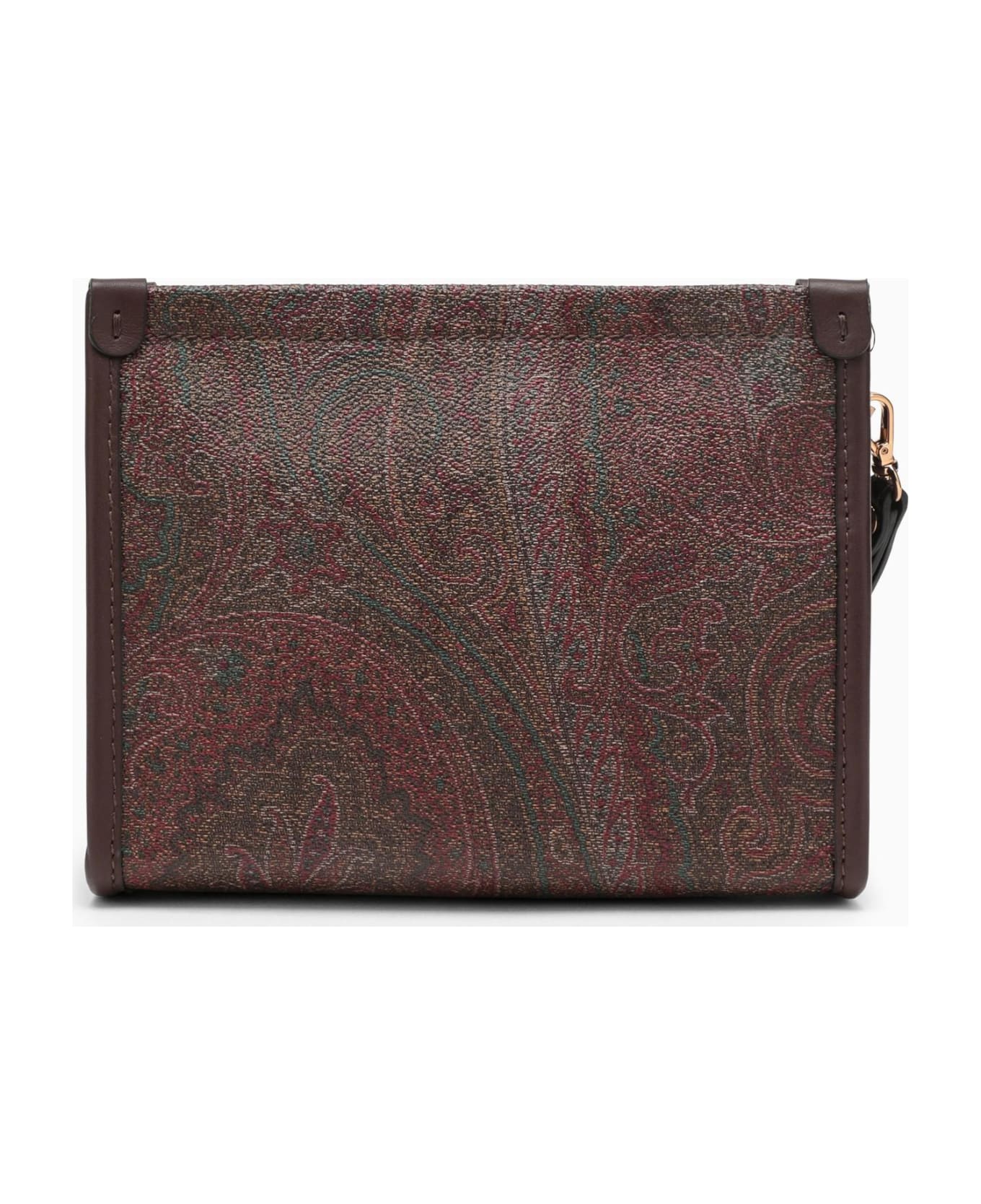 Etro Paisley Clutch Bag In Coated Canvas With Logo - Marrone