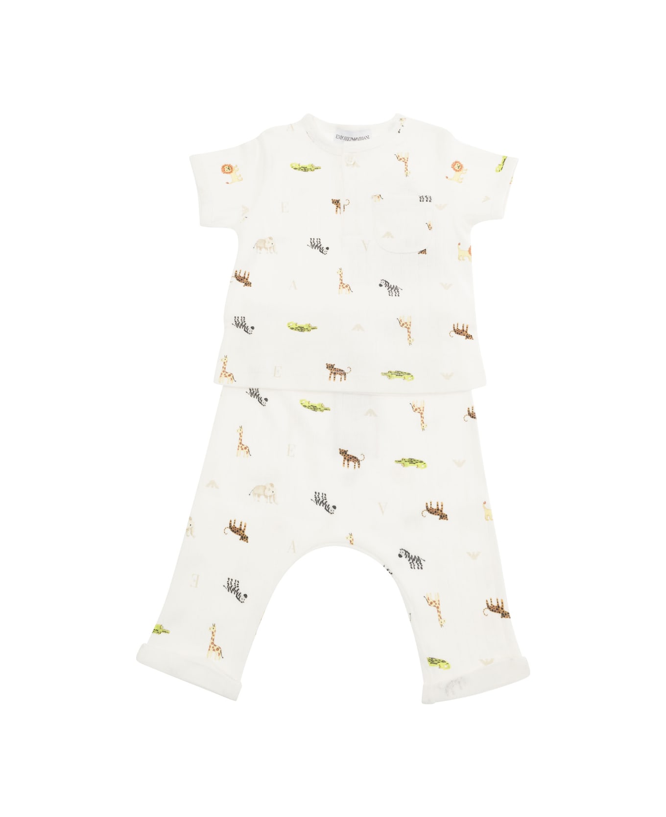 Emporio Armani White Set With Animal Print In Cotton Baby - Multicolor ボディスーツ＆セットアップ