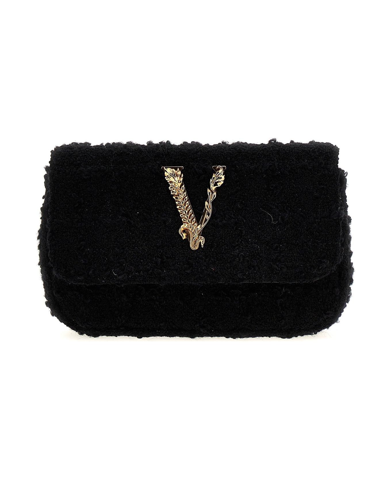 Versace Logo Detailed Tweed Crossbody Bag