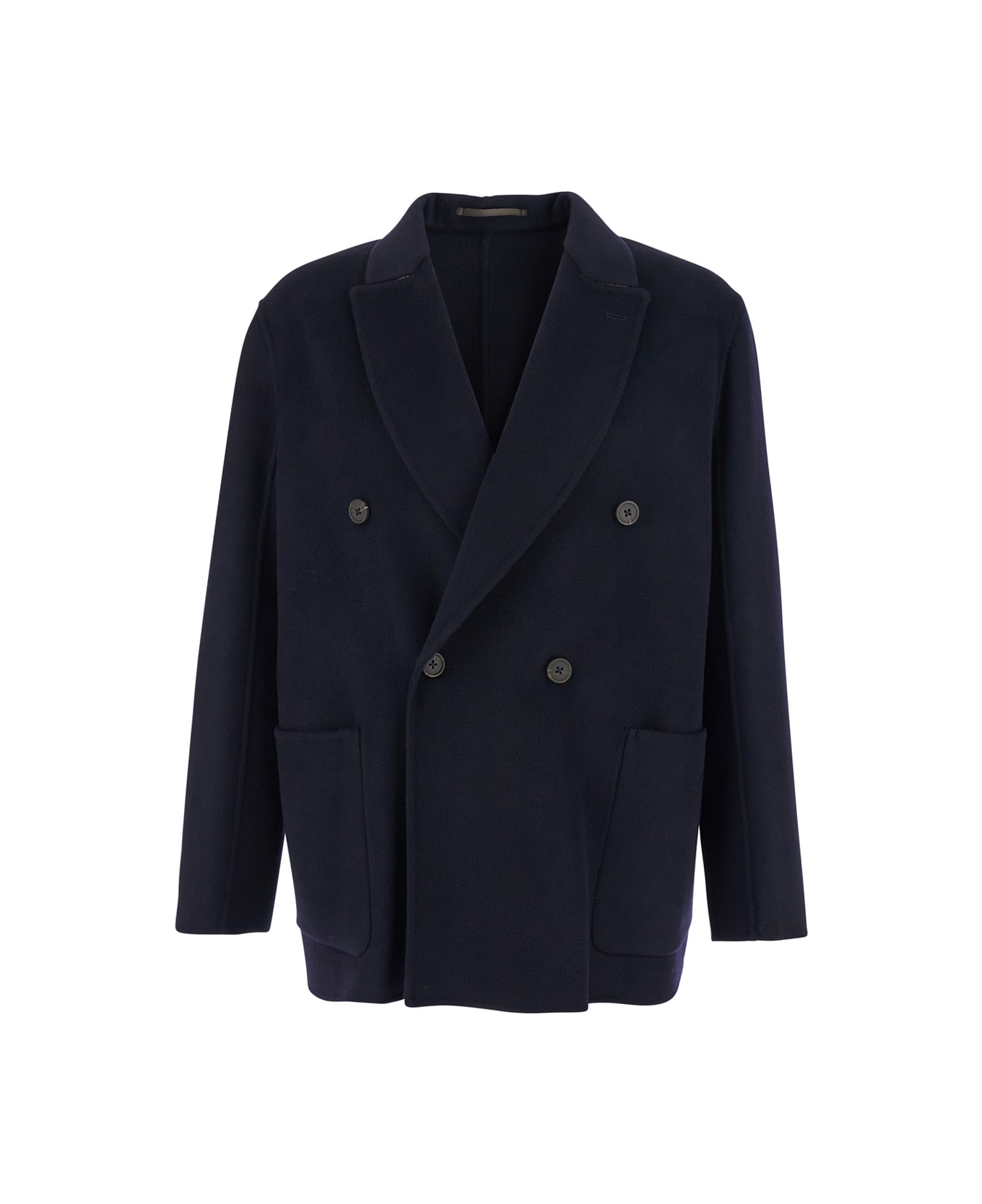 Emporio Armani Blue Double-breasted Coat With Wide Classic Lapels In Wool Man - Blu