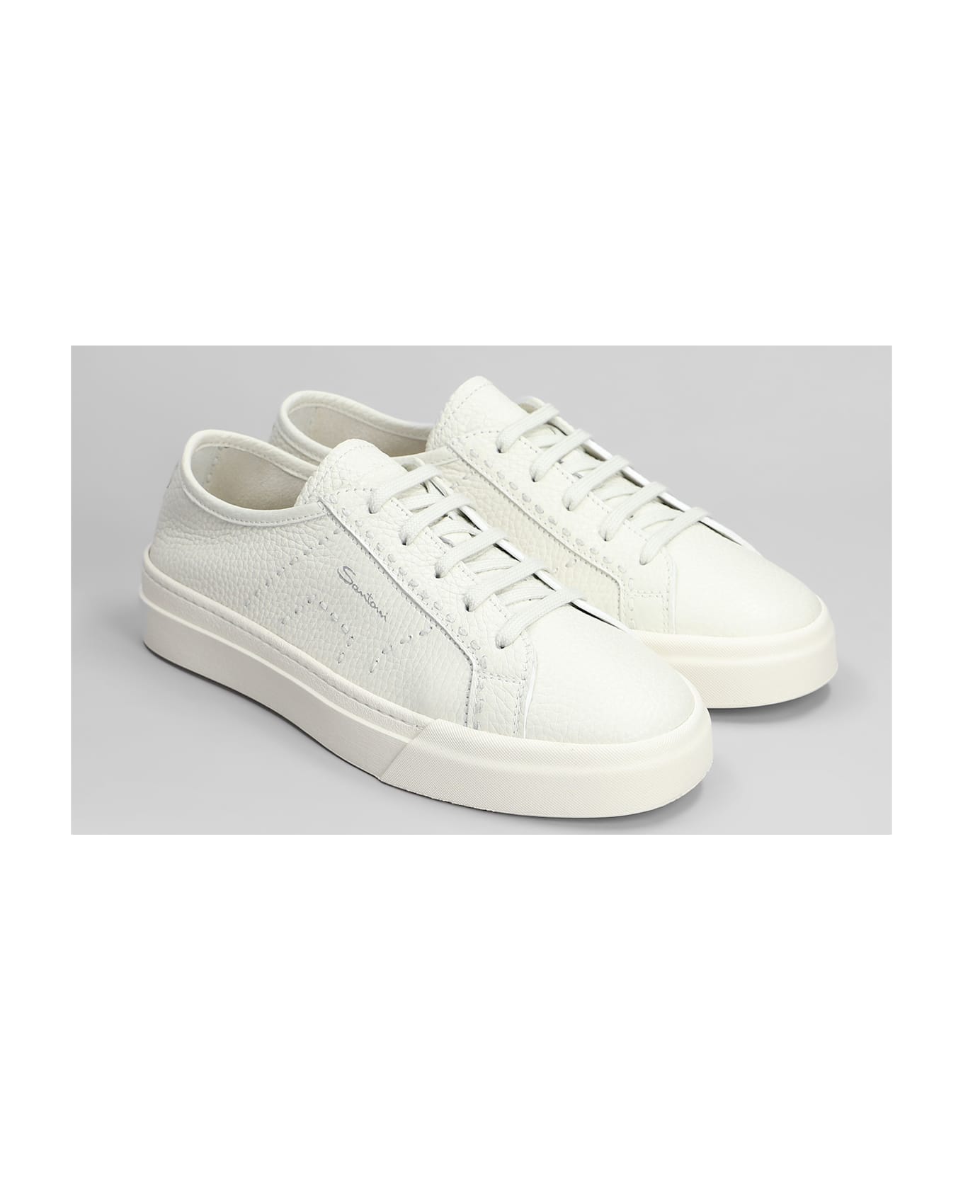 Santoni Dbs Sneakers In White Leather - white