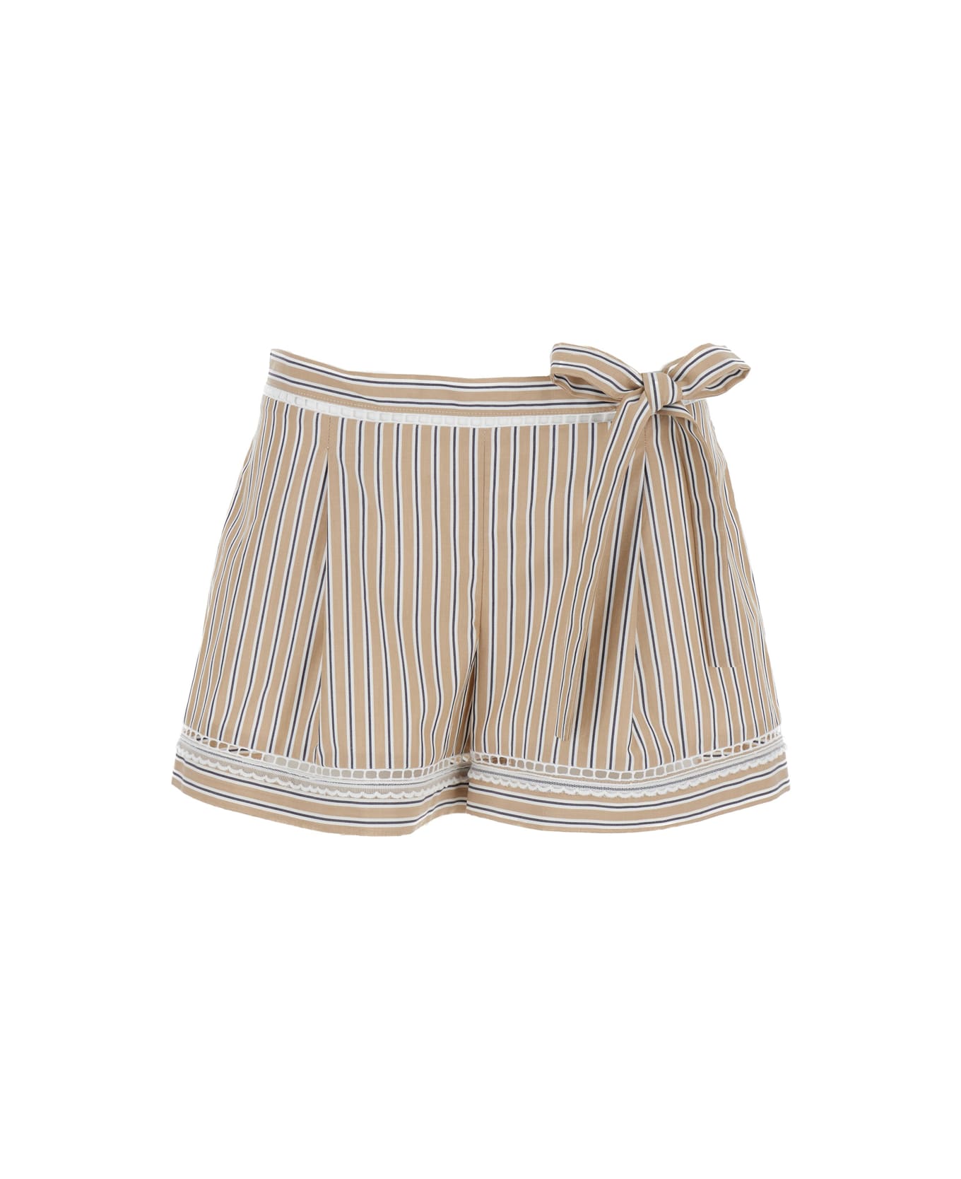 Alberta Ferretti Beige Striped Shorts In Cotton Woman - Beige