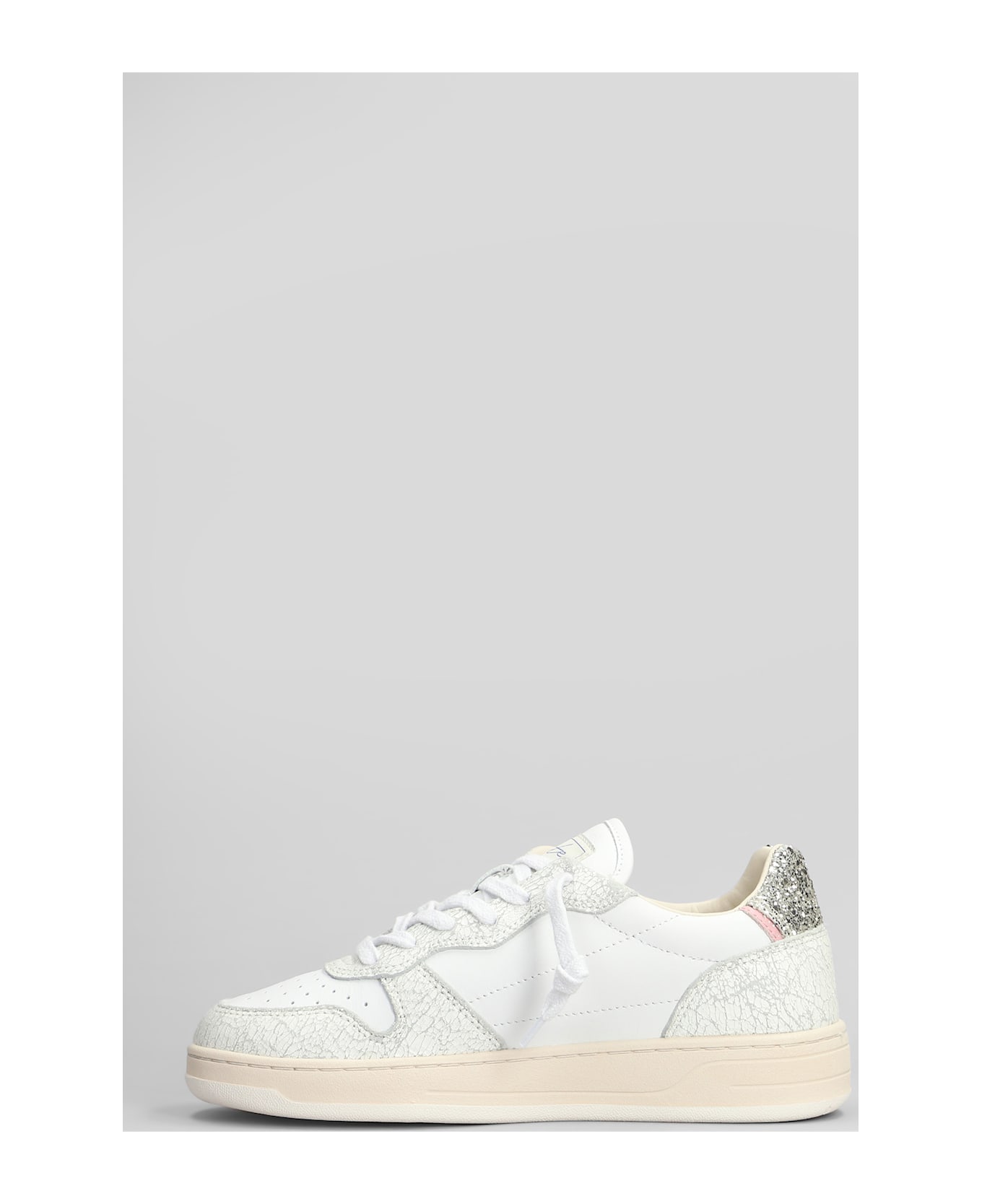 D.A.T.E. Court Shiny Sneakers In White Leather - WHITE, platinum