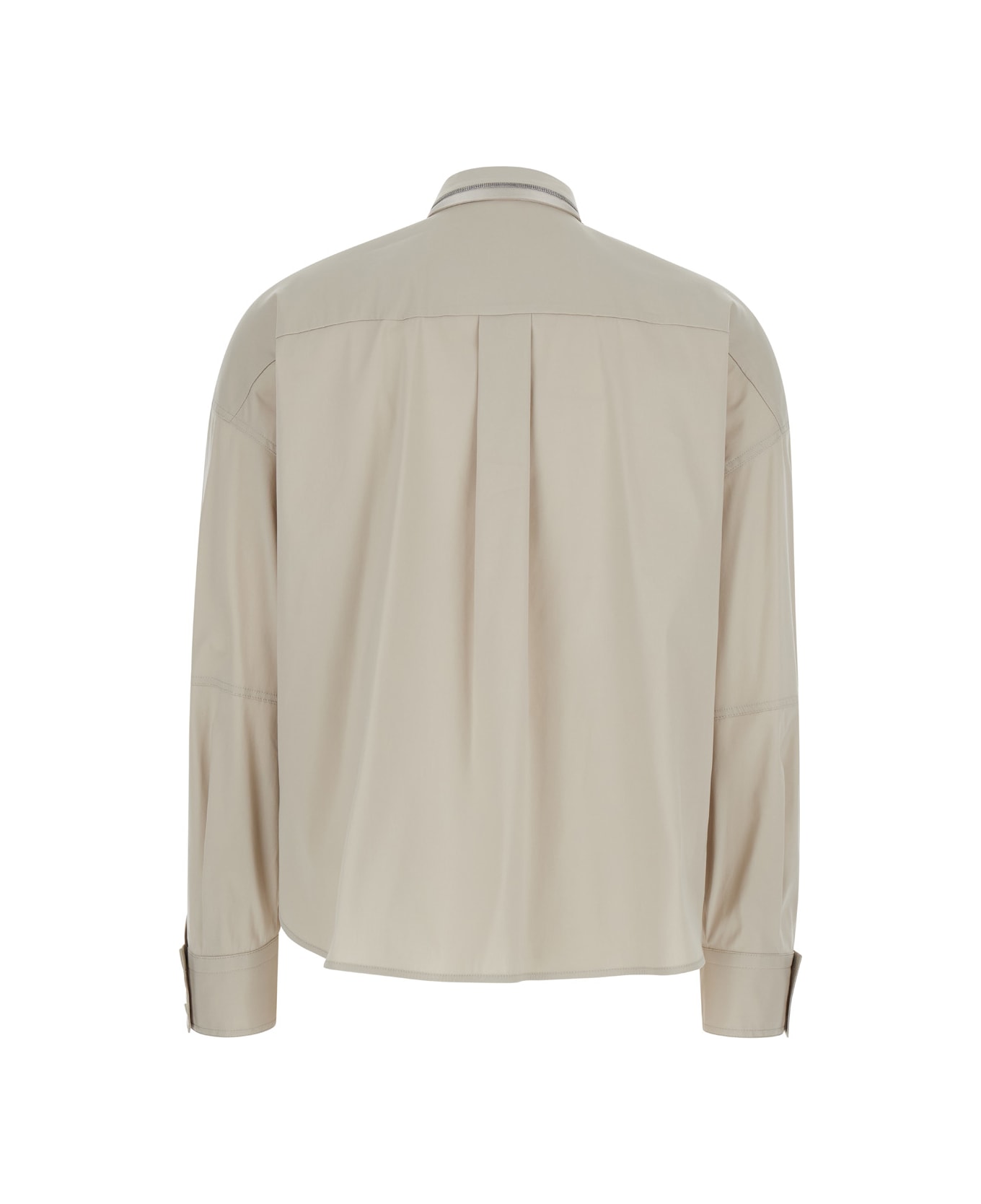 Brunello Cucinelli Grey Crop Shirt With Monile Detail In Cotton Blend Woman - Grey シャツ