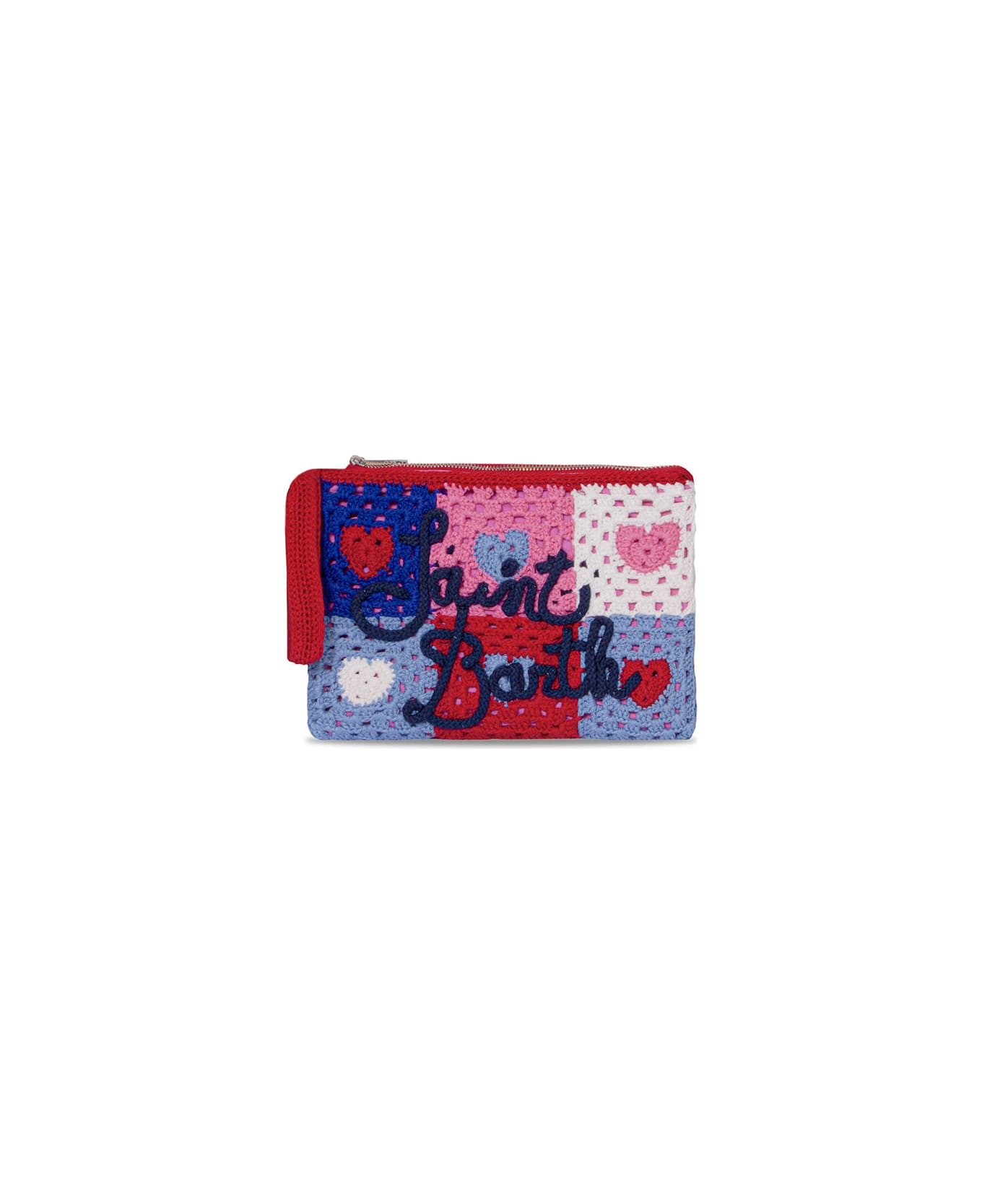 MC2 Saint Barth Parisienne Crochet Pouch Bag With Heart Embroidery - RED