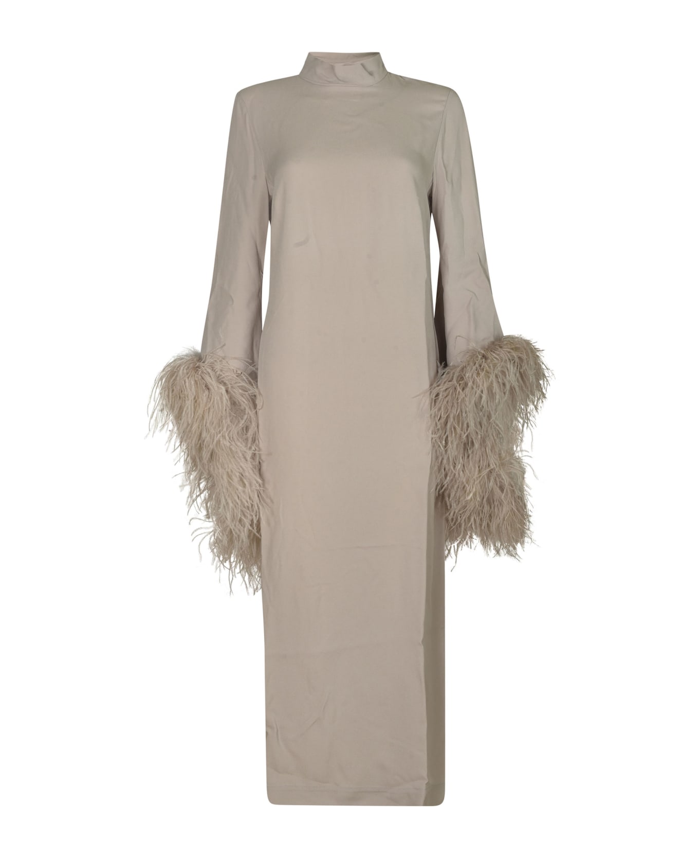 Taller Marmo Feathered Cuff Long Dress - Silver