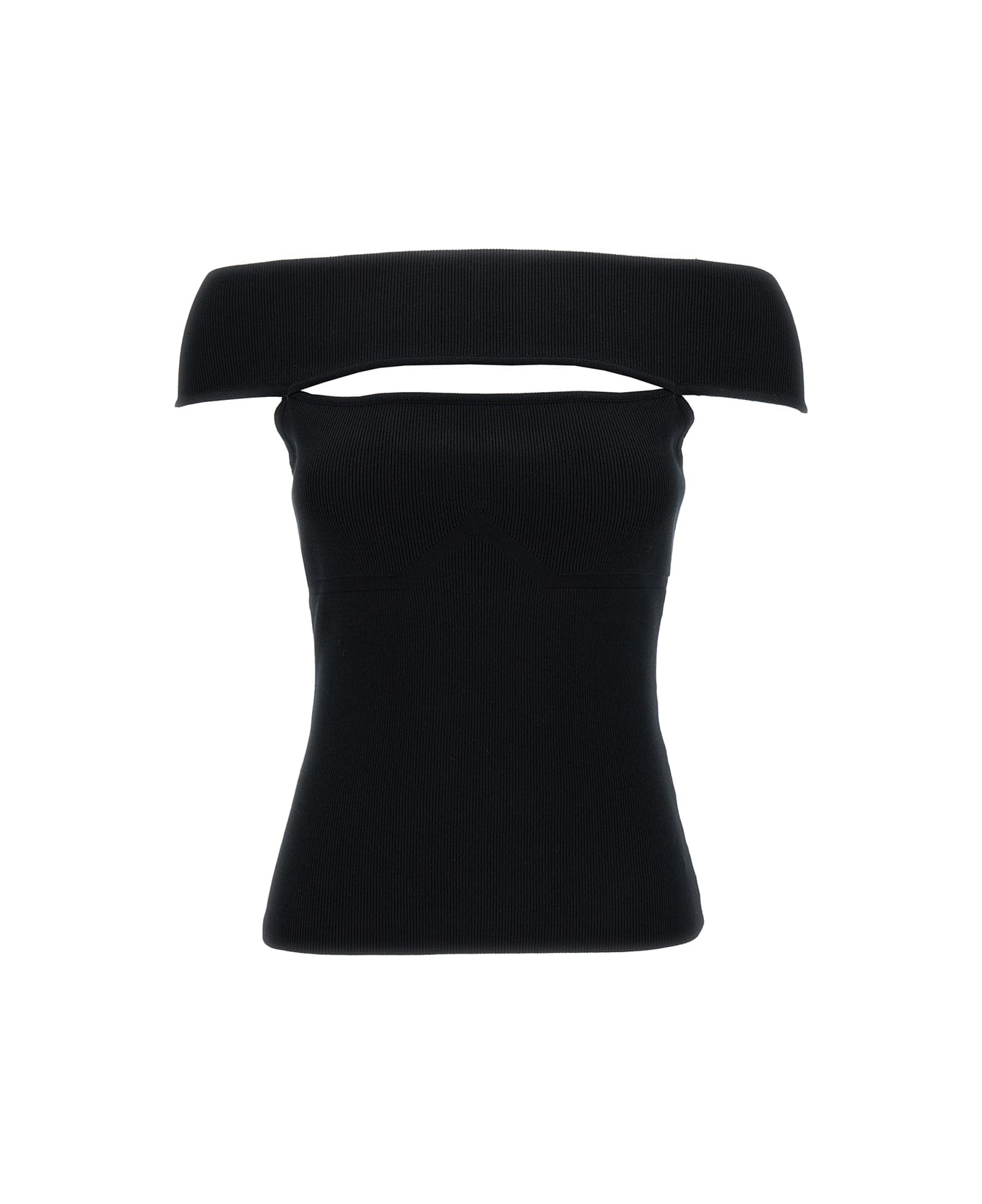 Federica Tosi Black Off-shoulder Top With Cut-out In Ribbed Viscose Blend Woman - Black トップス