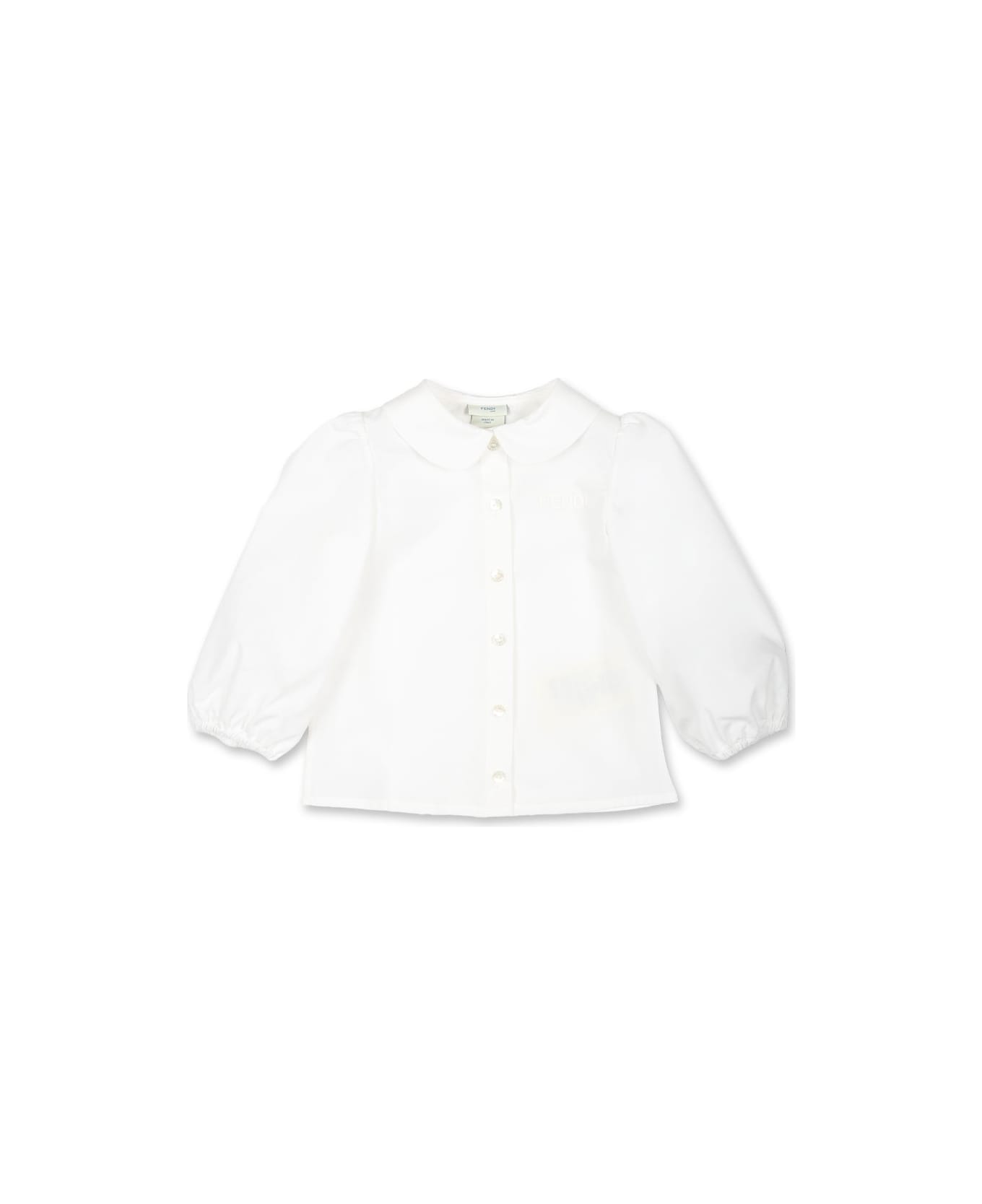 Fendi White Shirt For Baby Girl With Embroidered Fendi Roma Logo - White