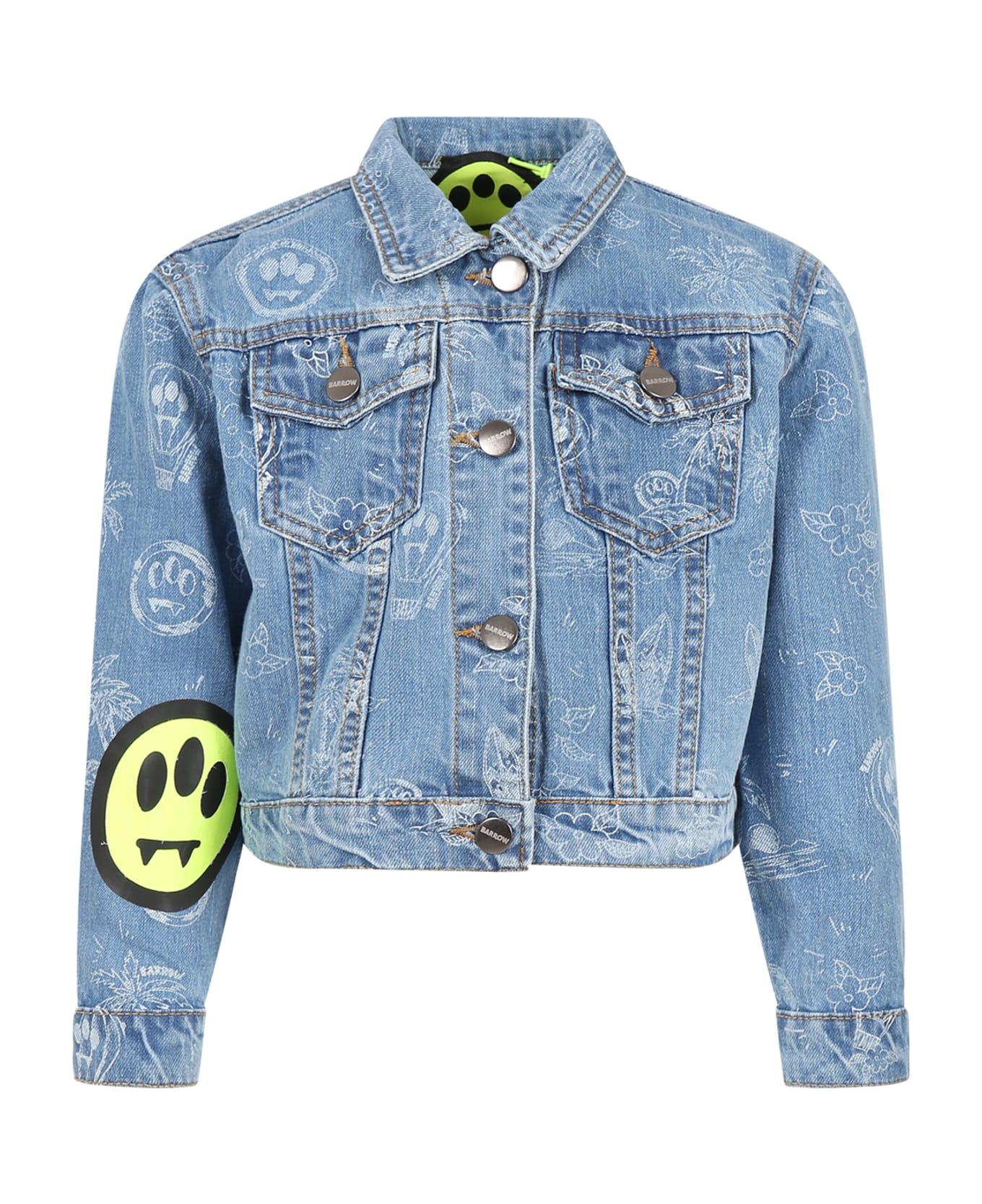 Barrow Light Blue Jacket For Kids With Iconic Smiley - Denim