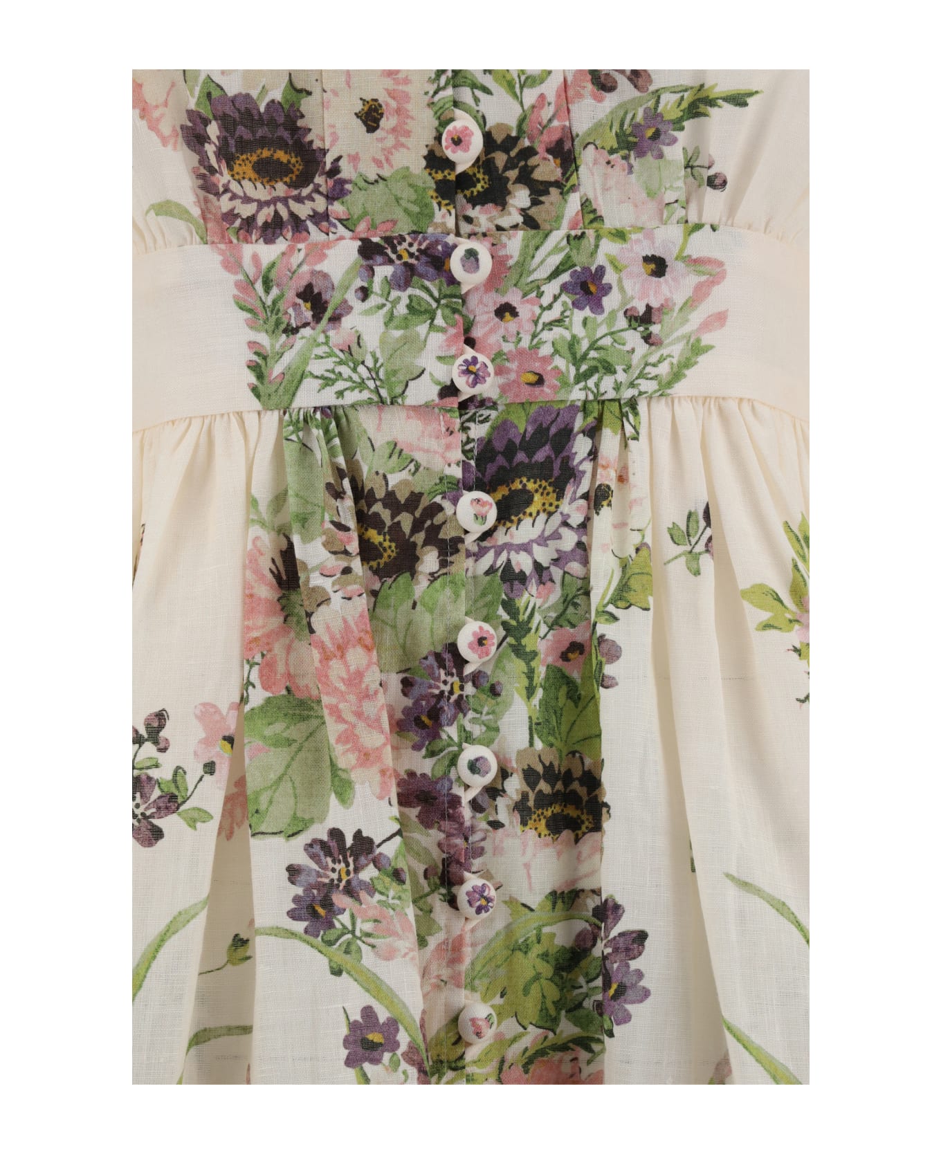 Zimmermann Halliday Plunge Mini Dress - Cream Multi Floral