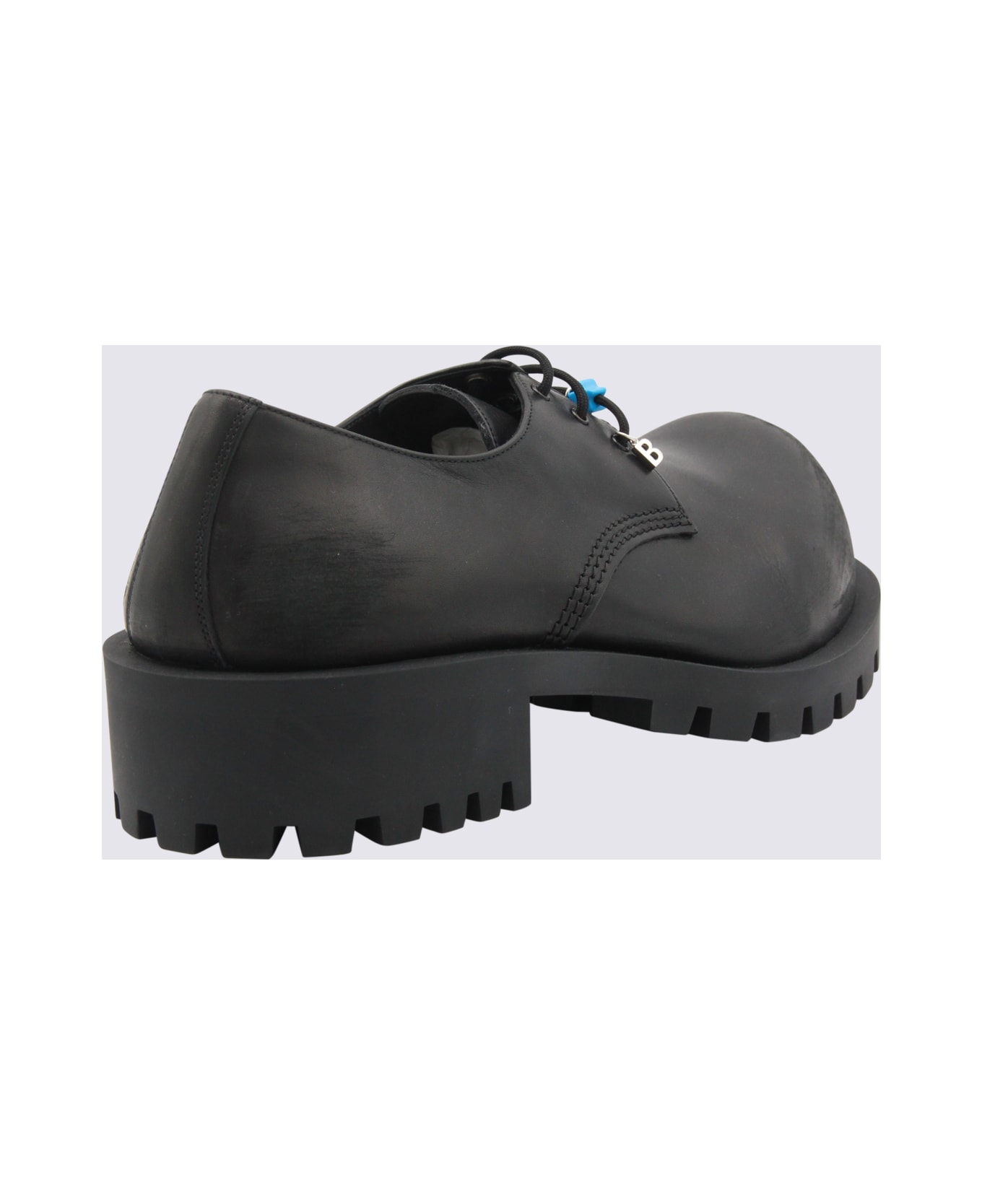 Balenciaga Black Leather Lace Up Shoes - Black