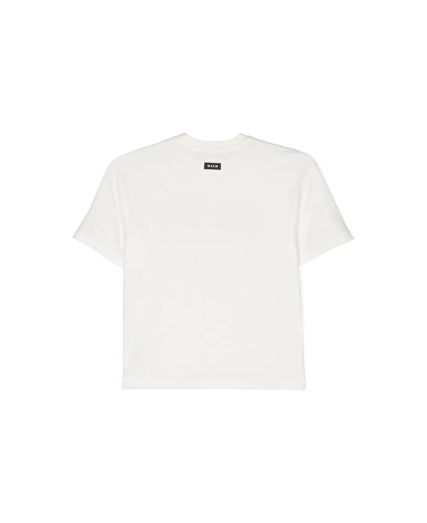 MSGM Cream T-shirt With Logo And Rhinestones - Crema Tシャツ＆ポロシャツ