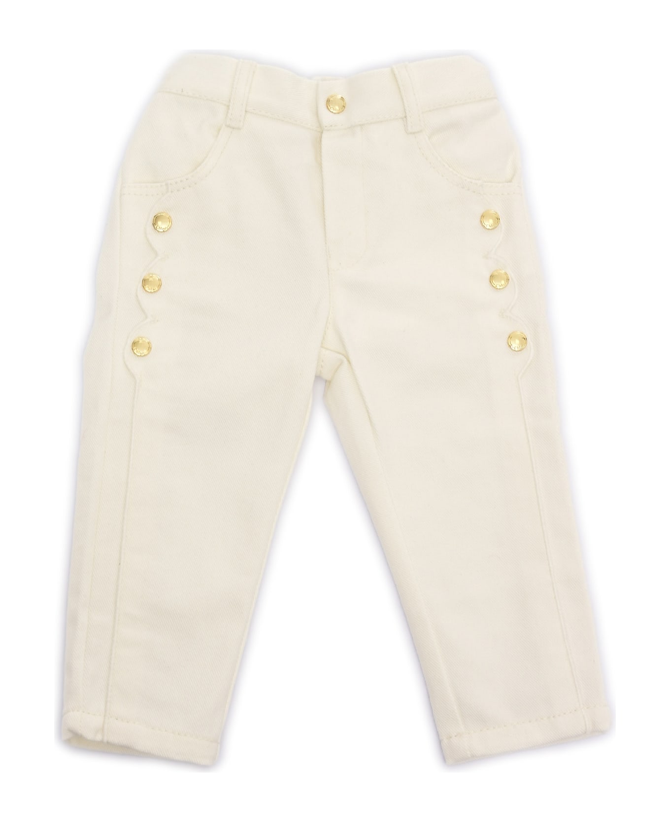 Chloé Five-pocket Organic Drill Pants With Scallops On Front. Waist And Zipper Fly Closure, Chlo Branded Button. Chlo Paris" Cow Leather Label At Back (leat - WHITE