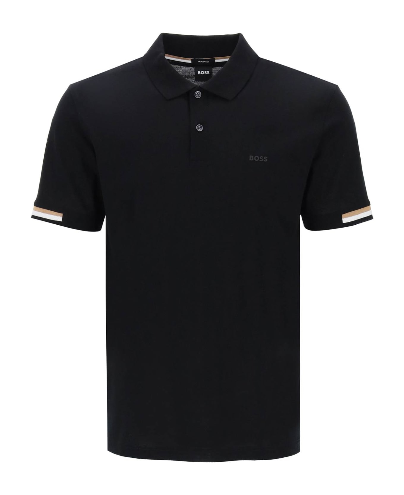Hugo Boss Parlay Polo Shirt With Stripe Detail - Black