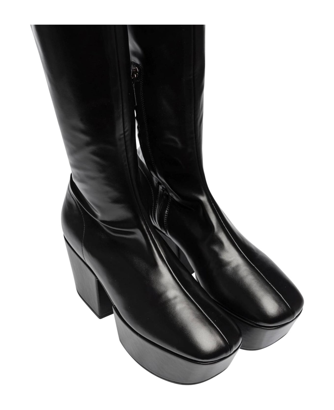 Prada Leather Platform Boots - Black