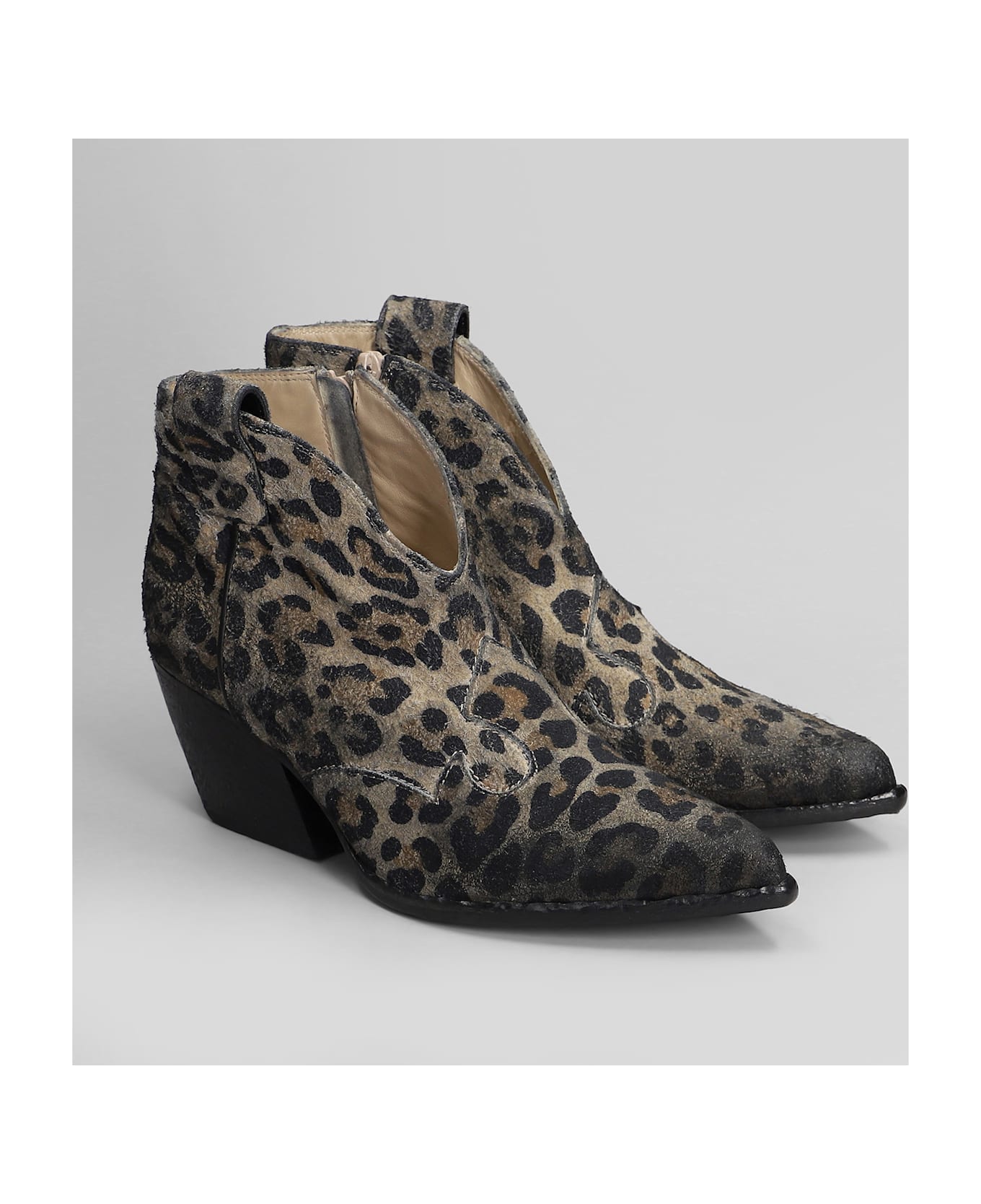 Elena Iachi Texan Ankle Boots In Animalier Suede - Animalier
