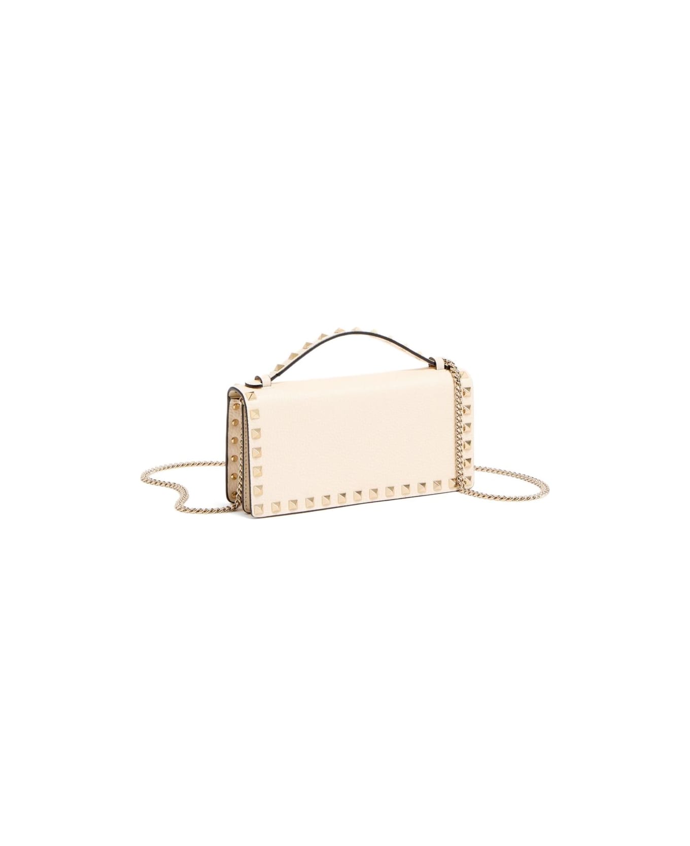 Valentino Garavani Rockstud Leather Wallet On Chain - Ivory