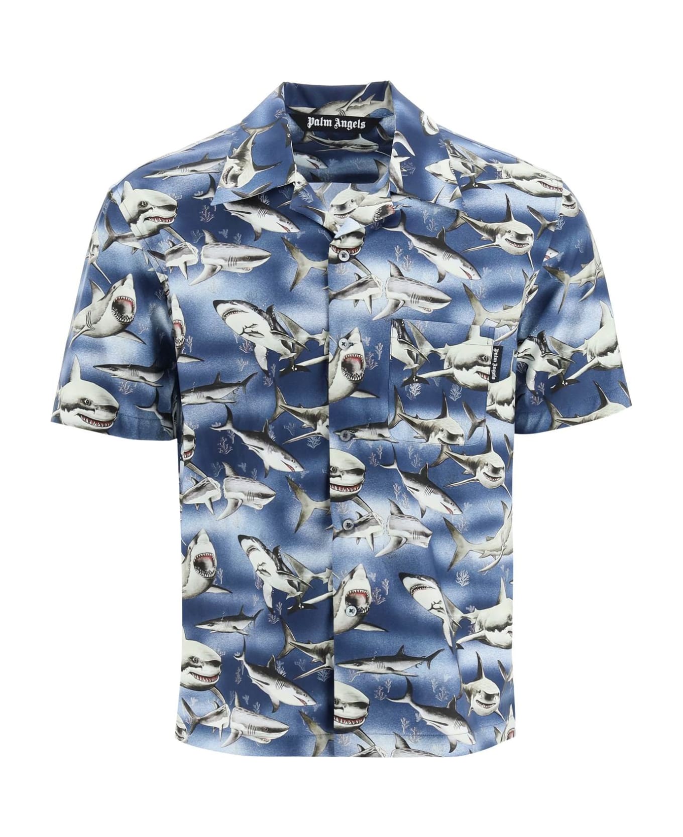 Palm Angels Shark Bowling Shirt - Blue Black