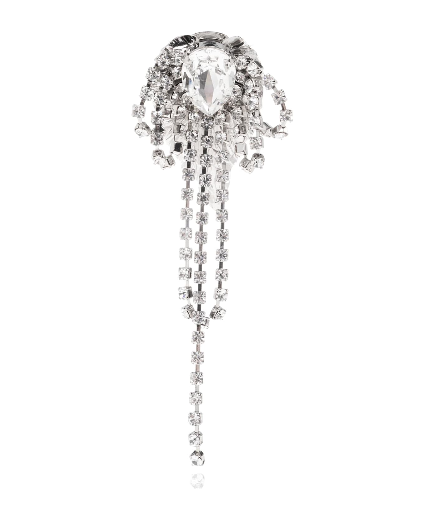 Alessandra Rich Clip-on Earrings With Shimmering Crystals - SILVER/WHITE