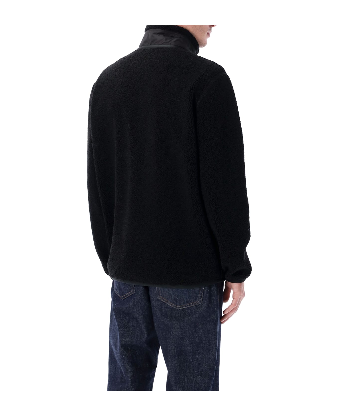 Moncler Teddy Zip-up Sweatshirt With Nylon Pocket - BLACK