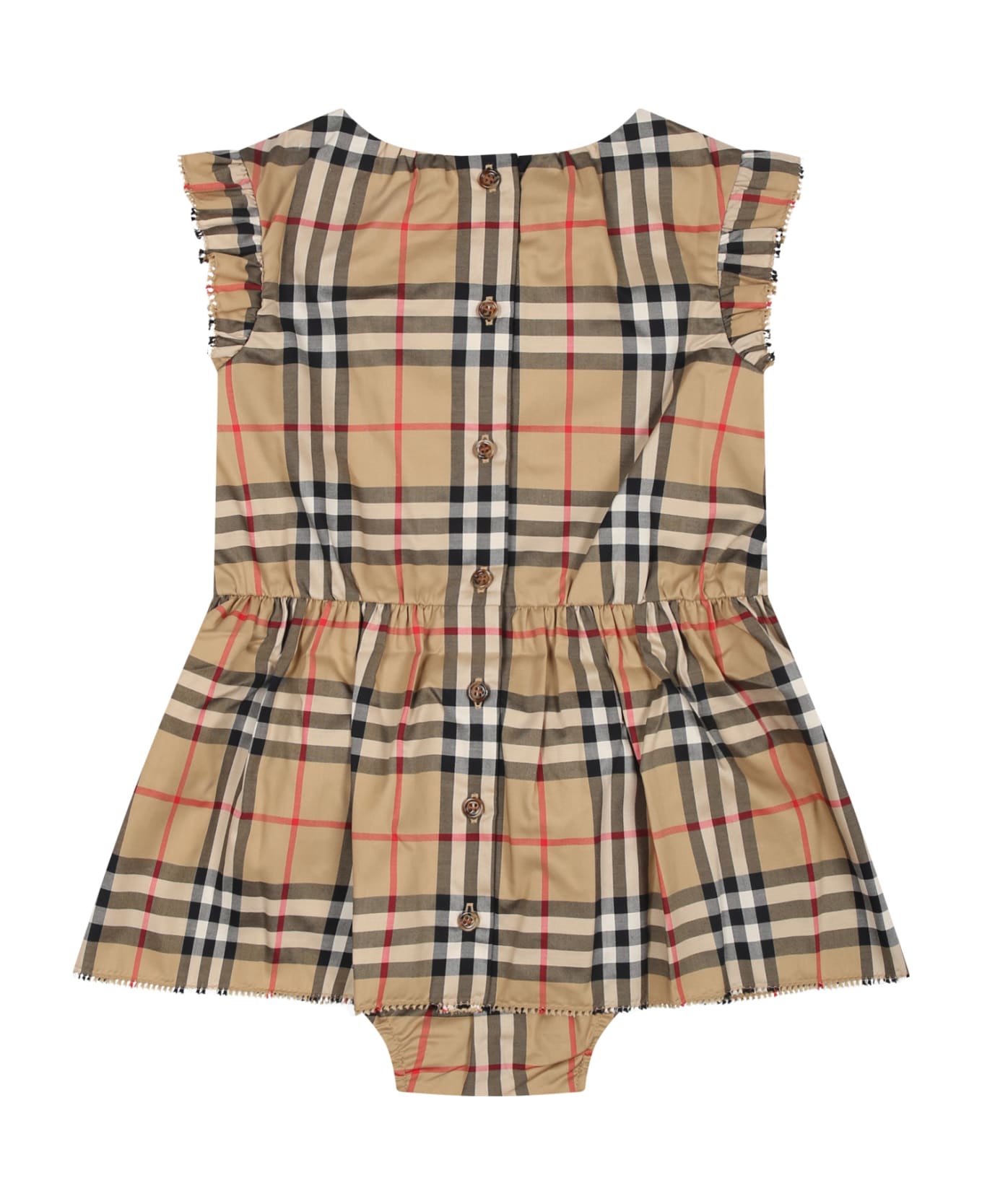 Burberry Beige Dress For Baby Girl With Iconic Vintage Check - Beige