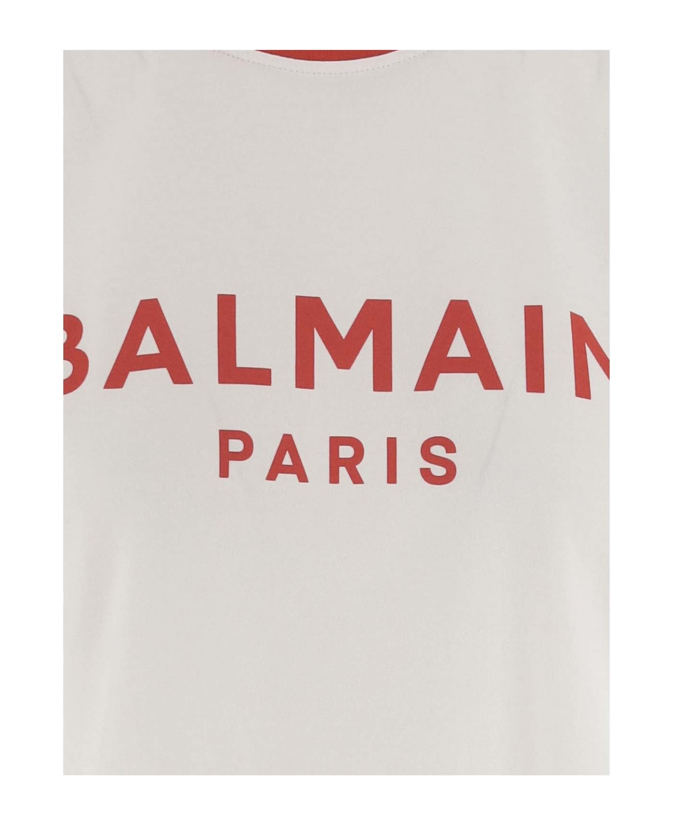Balmain Cotton Tank Top With Logo - Blanc/Rouge