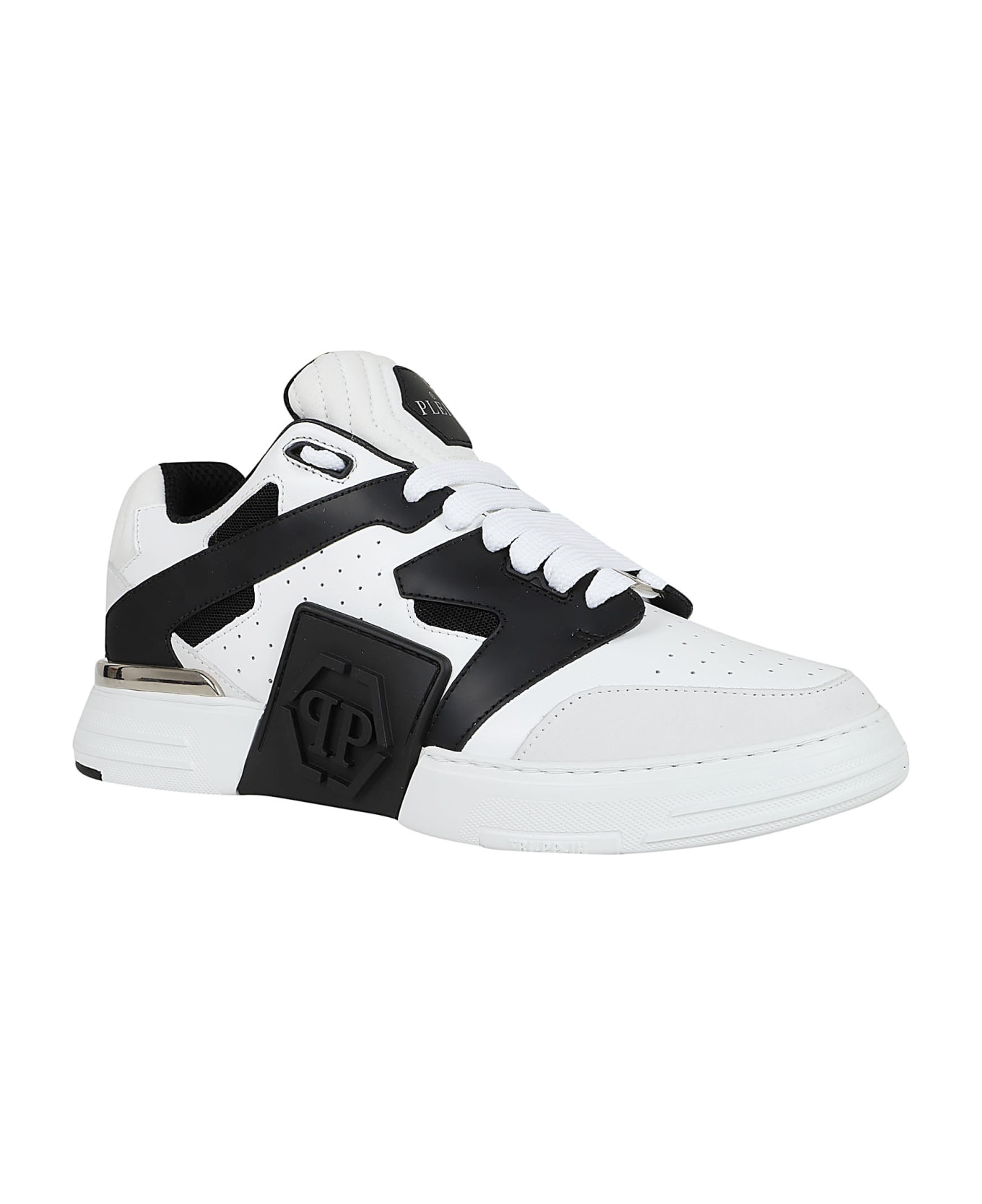 Philipp Plein Mix Leather Lo-top Sneakers - White Black スニーカー