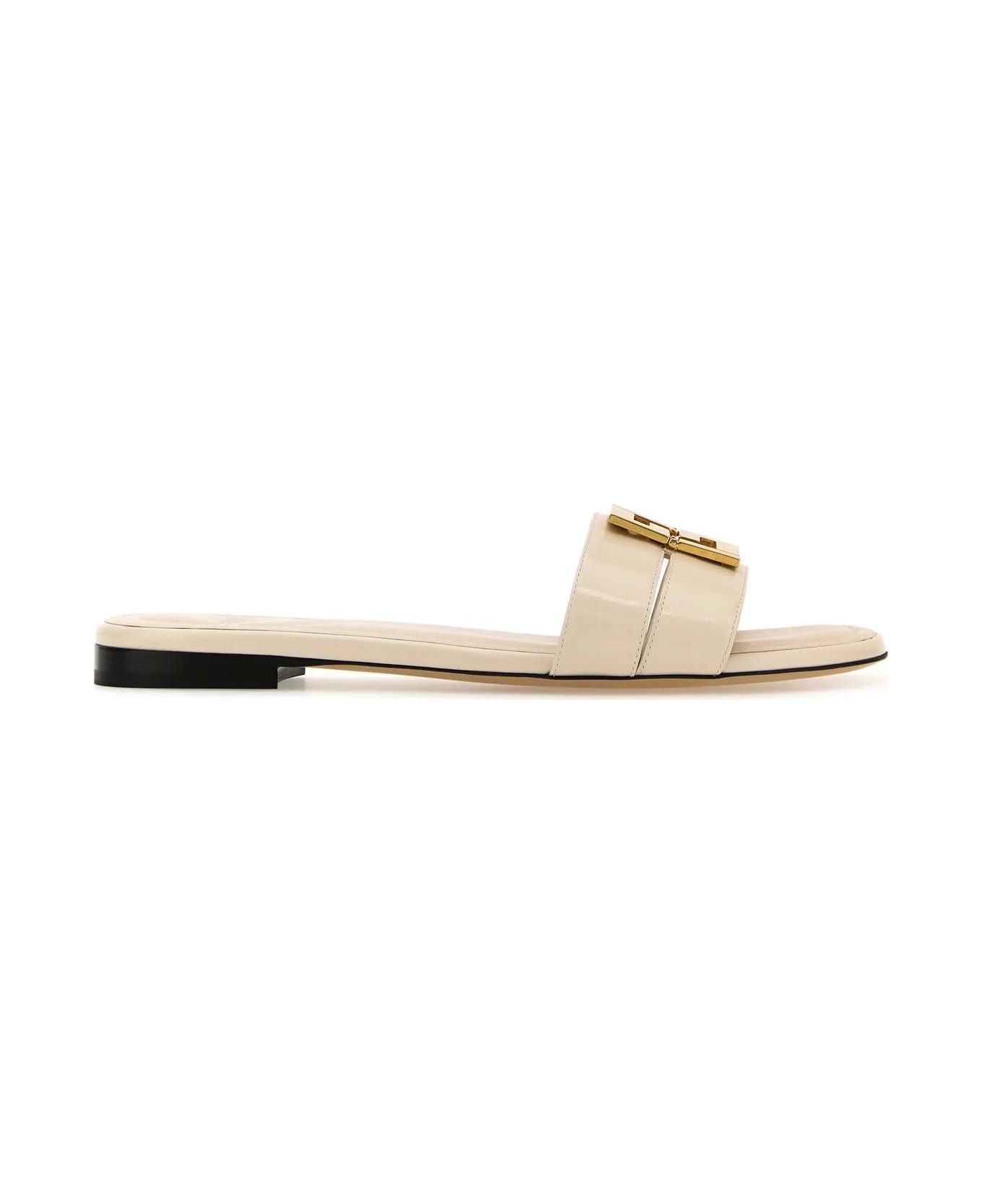 Fendi Ivory Leather Baguette Slippers - SHELL