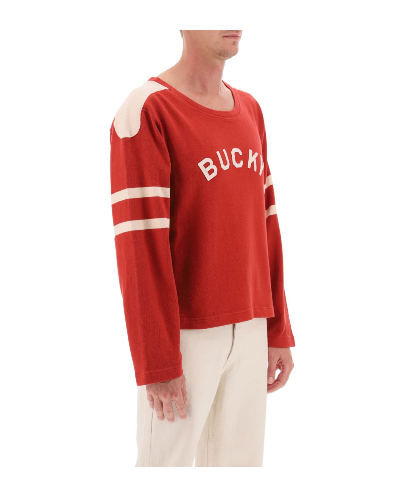Bode Bucky Two-tone Cotton Sweater - RED ECRU (Red)
