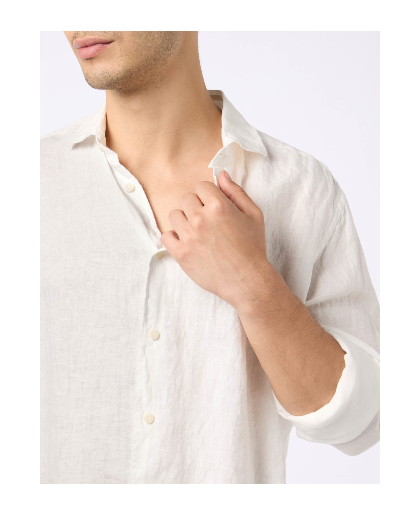 MC2 Saint Barth Man White Linen Shirt Pamplona - WHITE