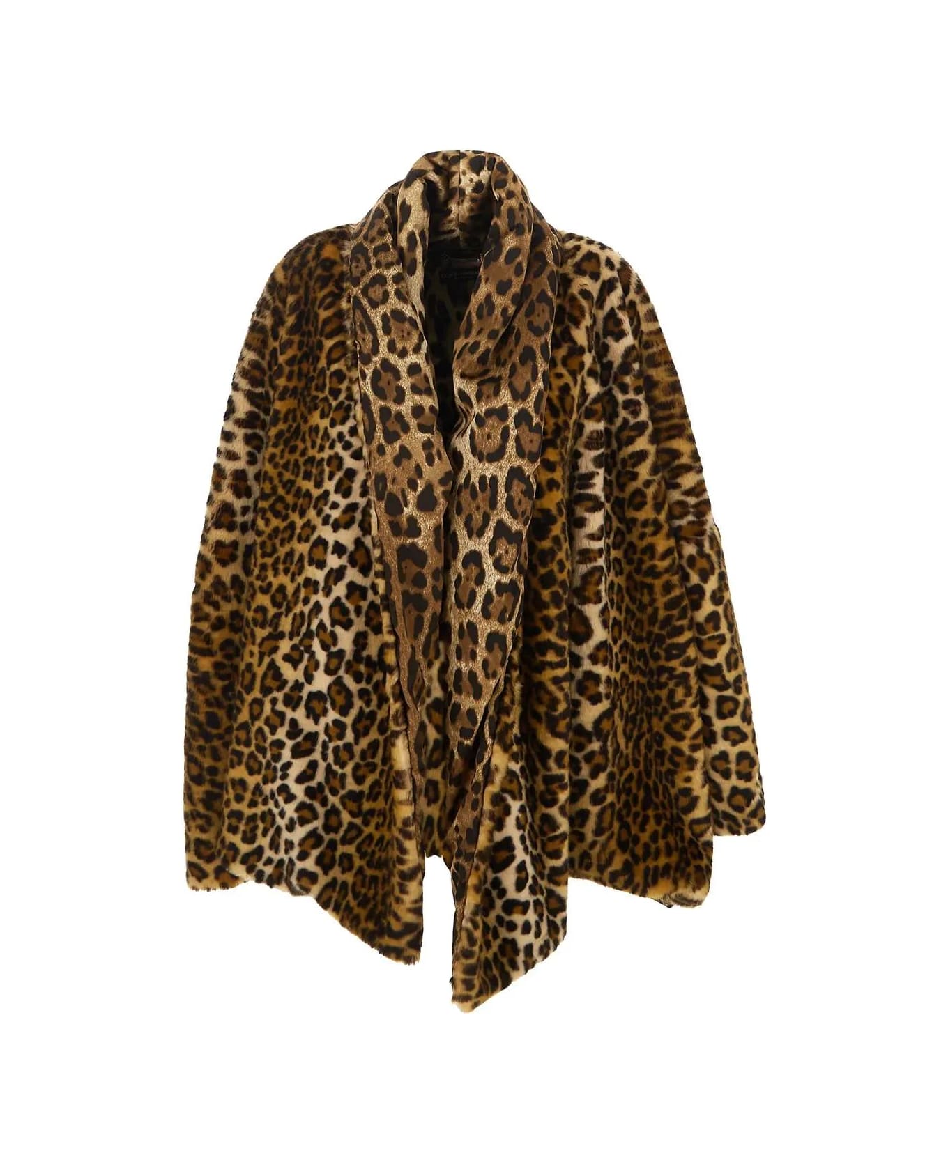 Dolce & Gabbana Leopard Print Faux Fur Cape Coat ジャケット