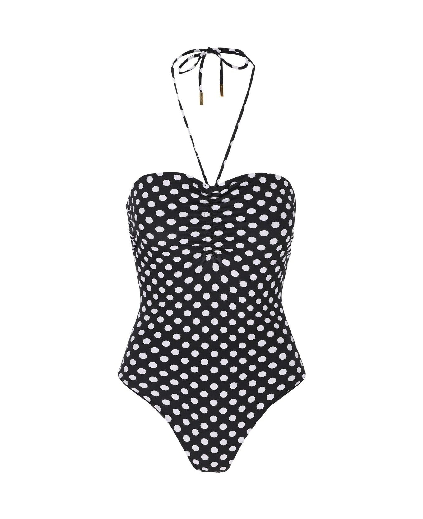 Saint Laurent Dotted Bustier Swimsuit - Noir/naturel