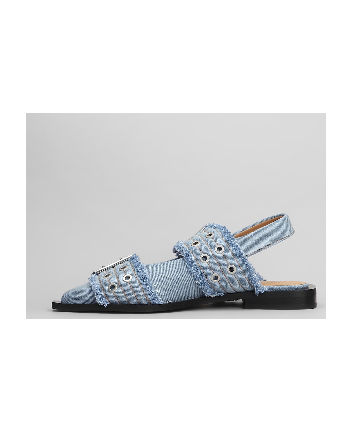 Ganni Ballet Flats In Blue Cotton - blue