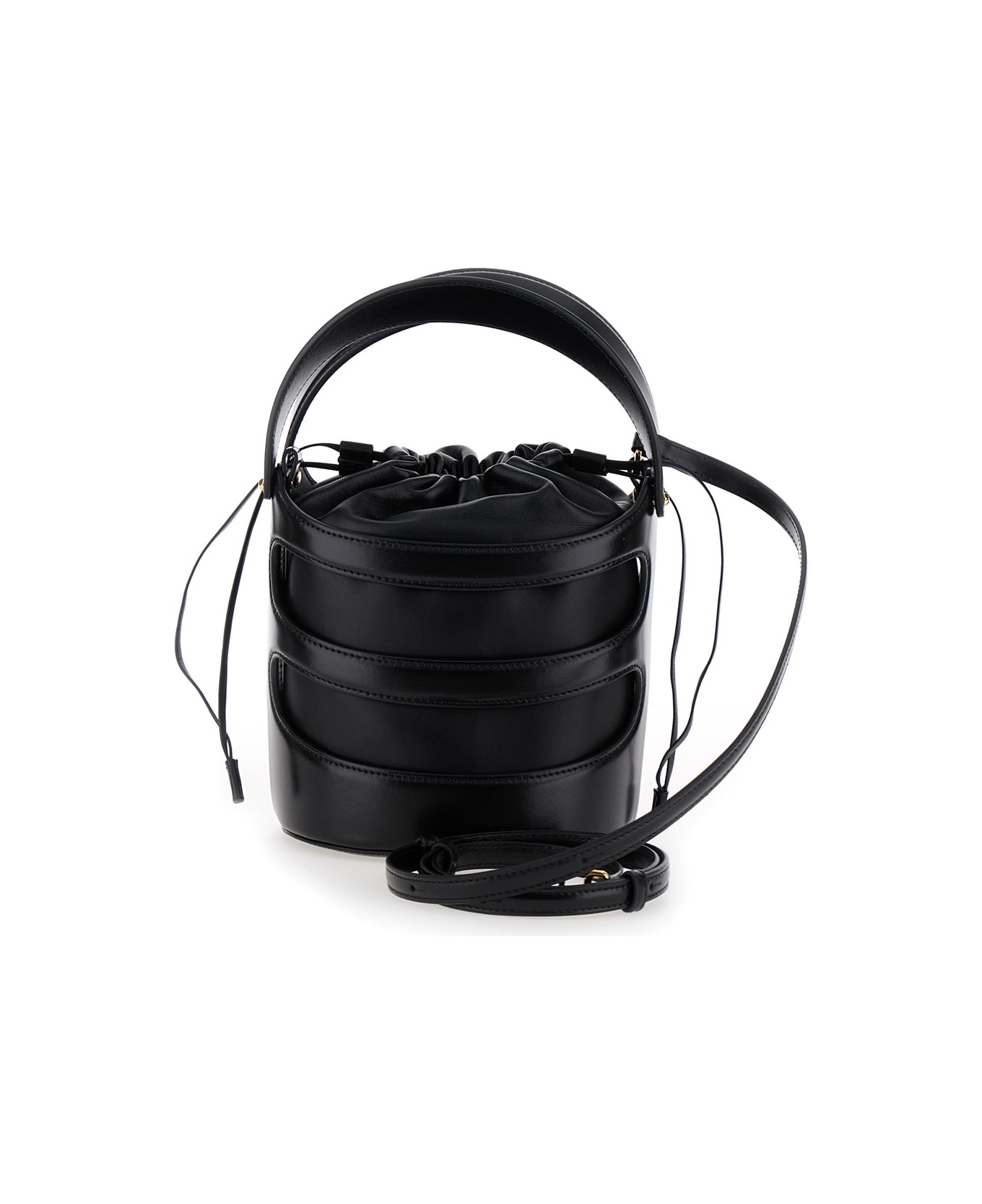 Alexander McQueen 'the Rise' Black Bucket Bag With Harness Cage In Leather Woman - Black