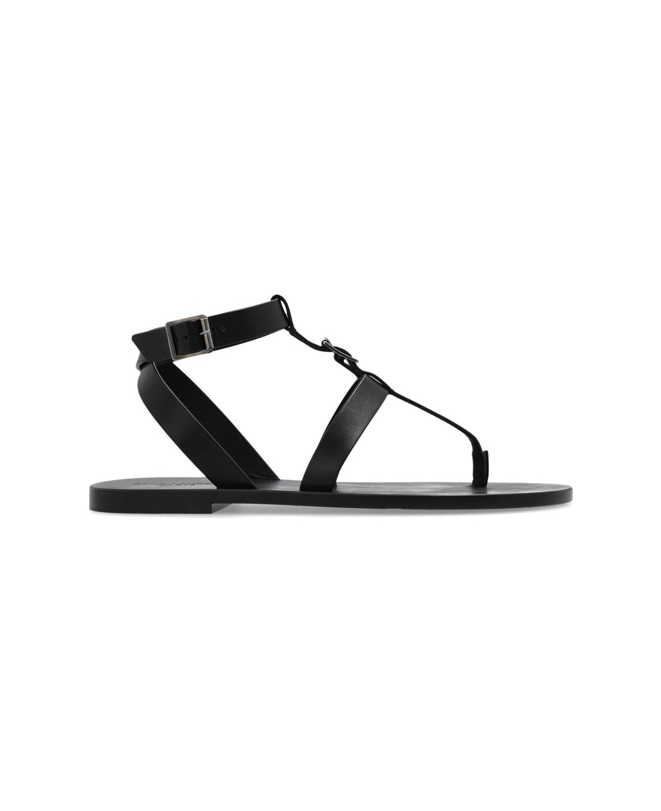 Saint Laurent Bcukle Detailed Open Toe Sandals - Black