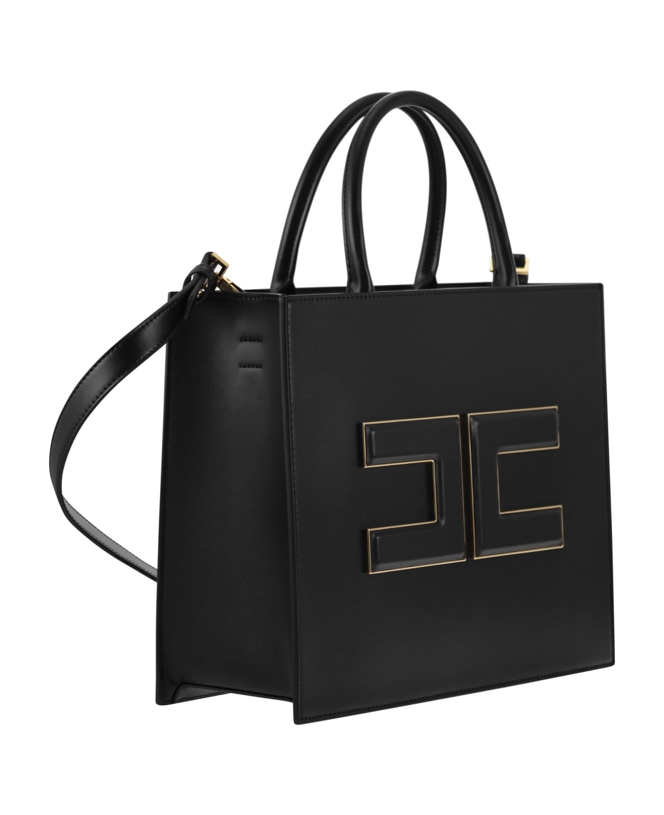 Elisabetta Franchi Medium Shopper With Logo Plaque Elisabetta Franchi - BLACK