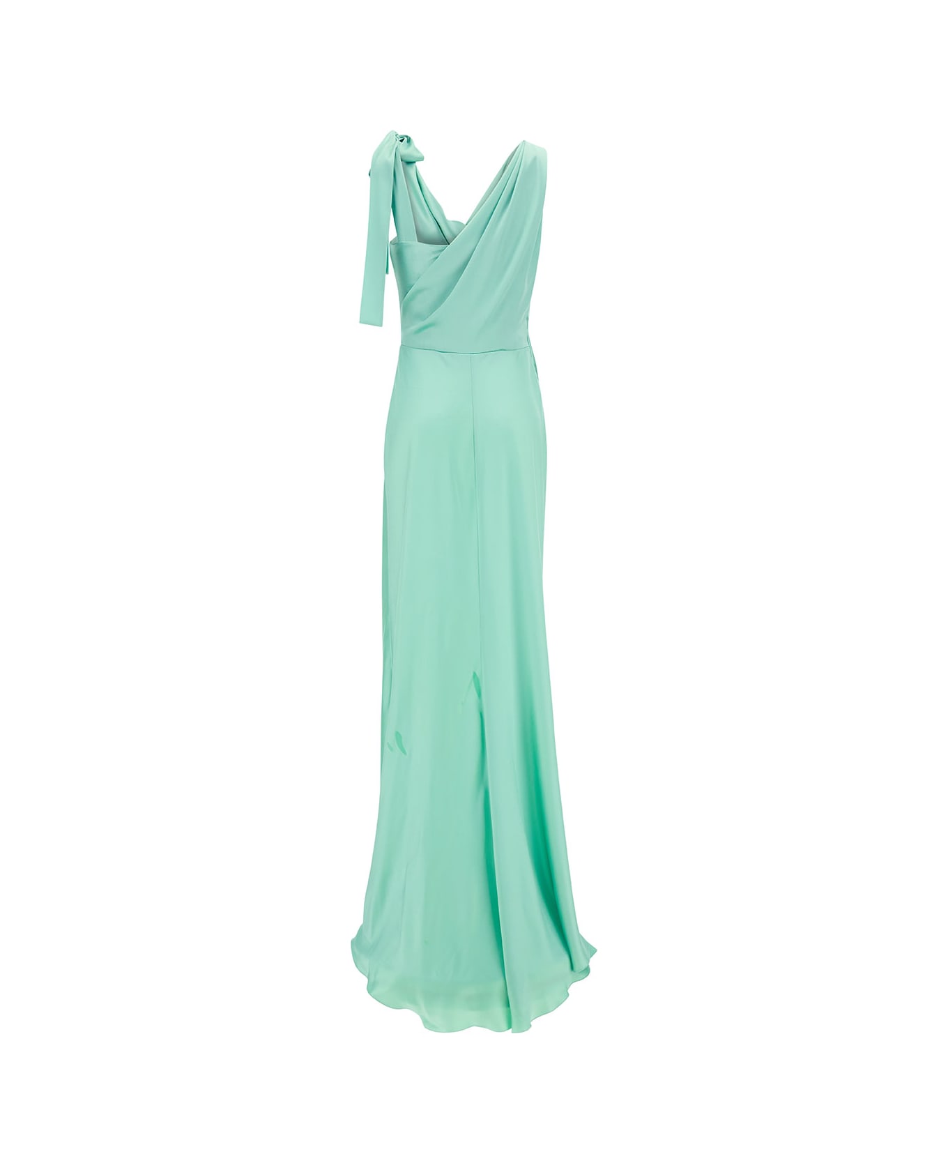 Alberta Ferretti Light Blue Long Draped Dress With V Neckline In Satin Woman - Light blue