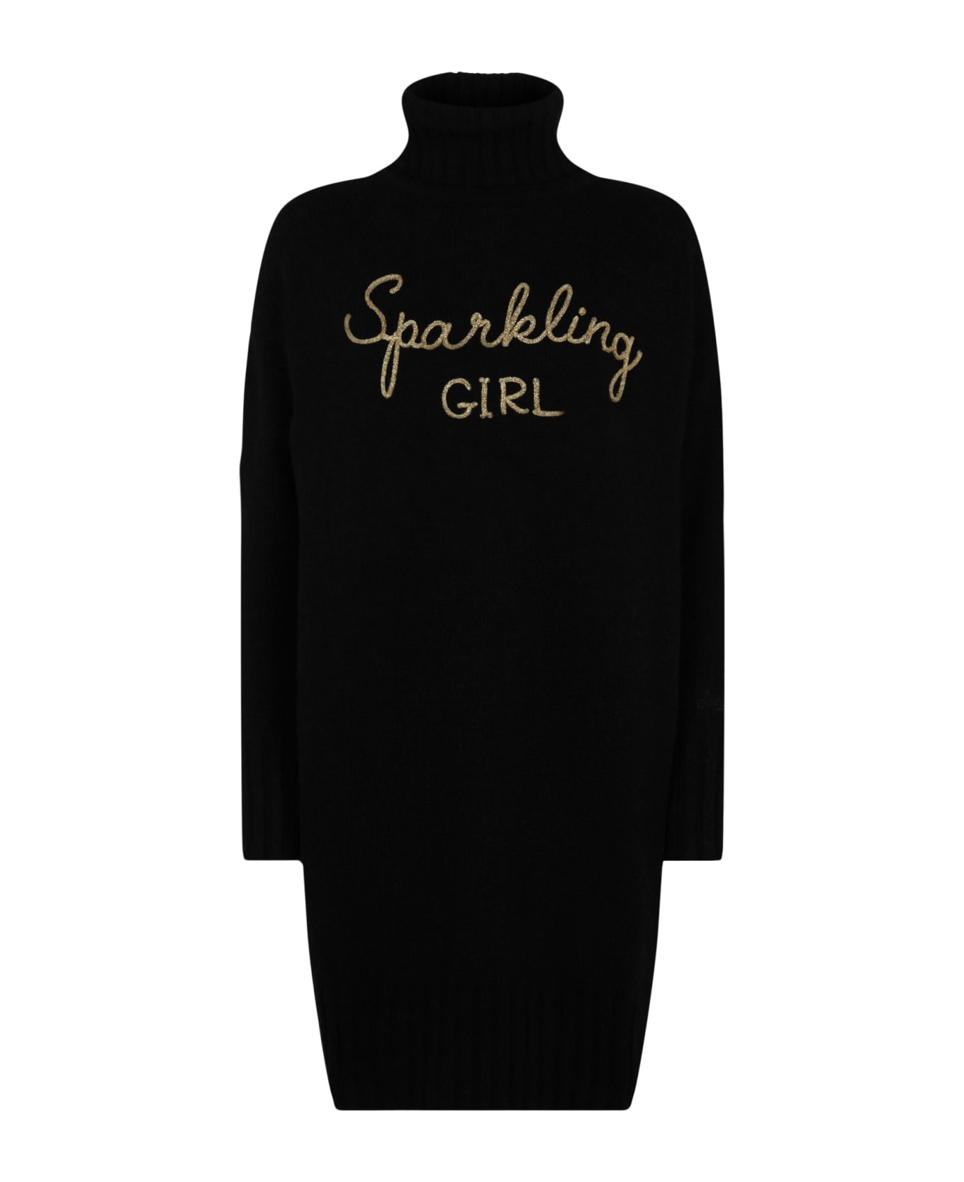 MC2 Saint Barth Woman Knit Dress With Sparkling Girl Embroidery - BLACK