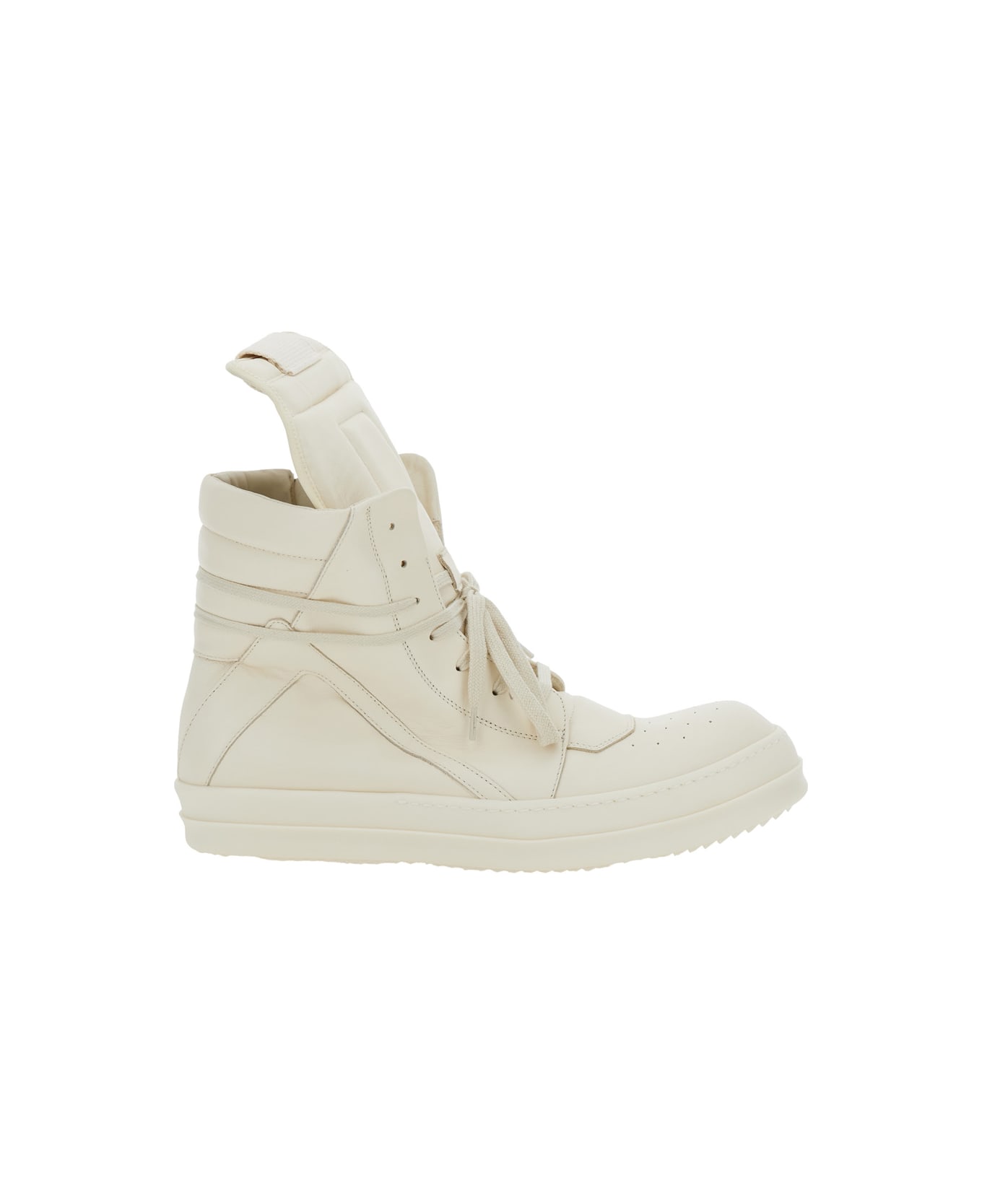 Rick Owens 'geo-basket' White High-top Sneakers With Contrasting Details In Leather Woman - White