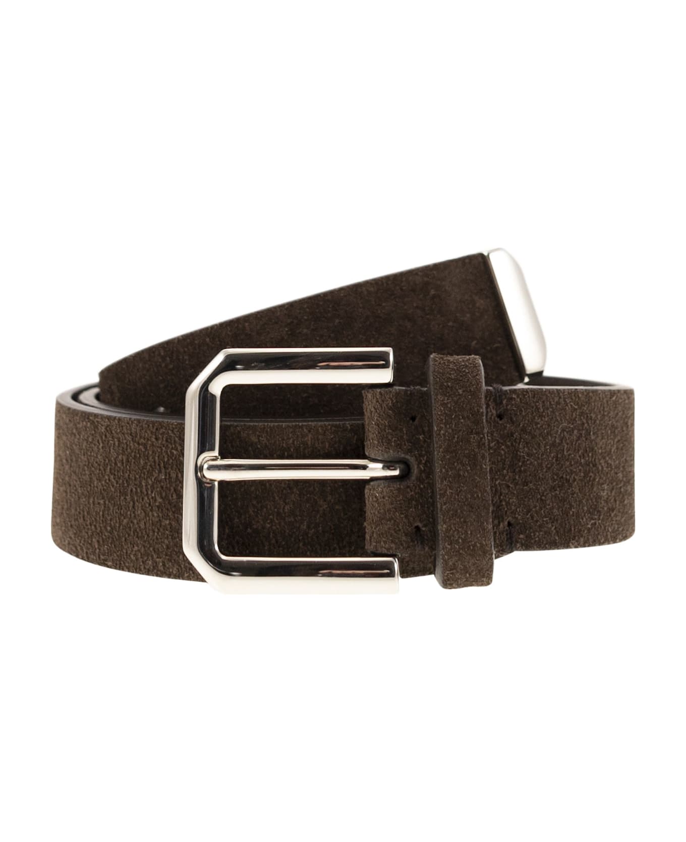 Brunello Cucinelli Inverted Leather Belt With Square Buckle And Toecap - Brown