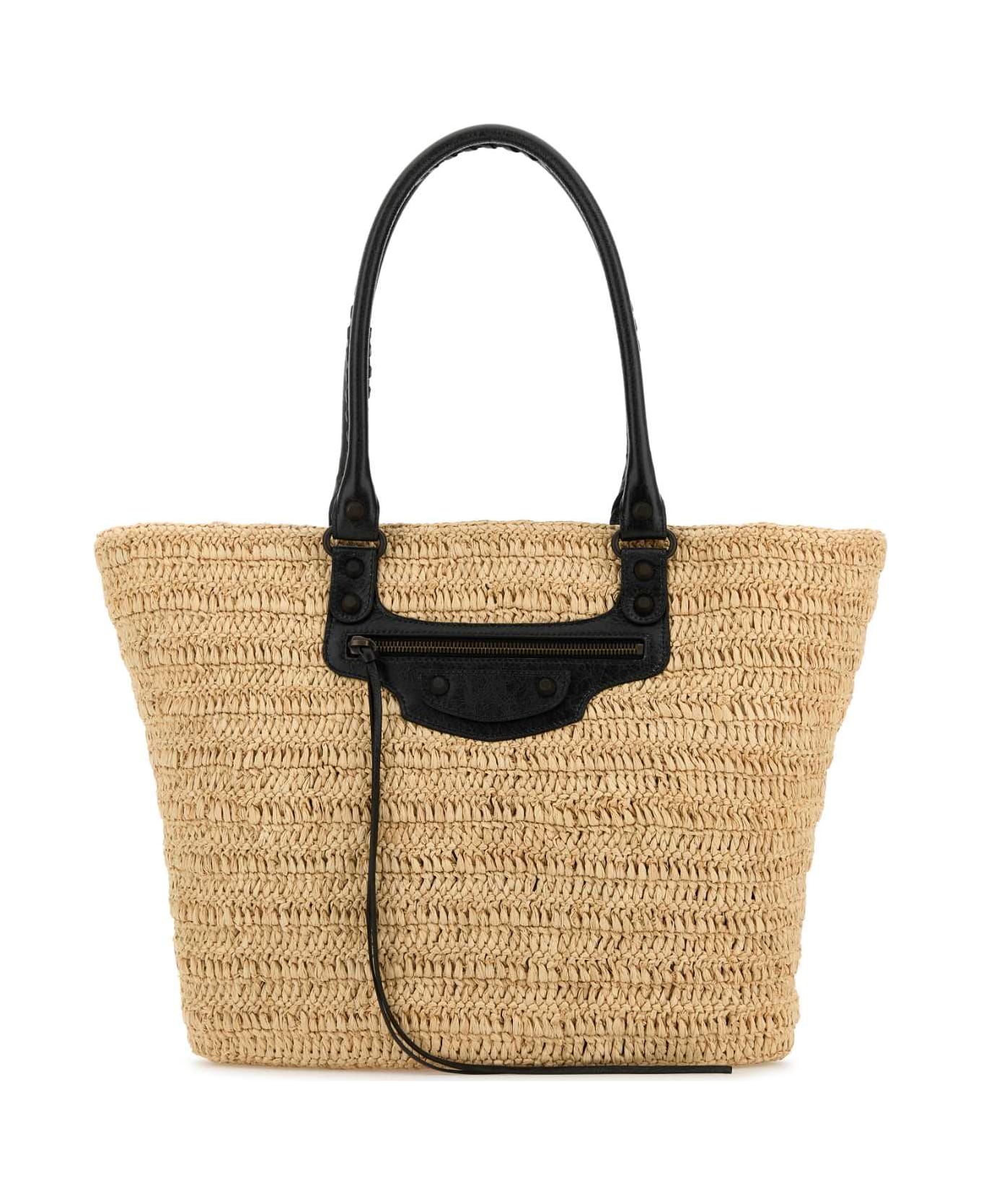 Balenciaga Raffia Medium Le City Shopping Bag - NATURAL/BLACK