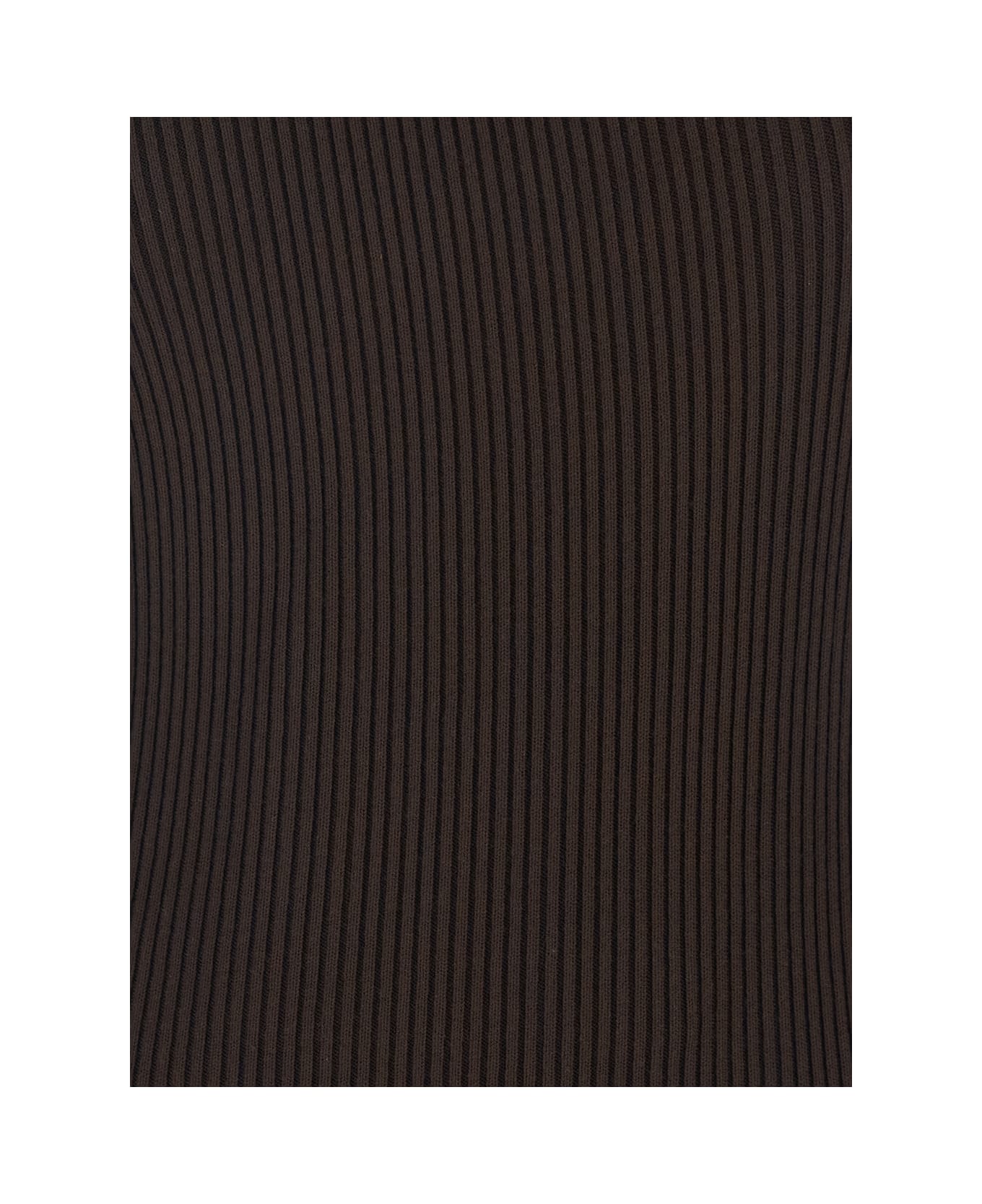 Rick Owens 'athena' Brown Ribbed Knit Sleeveless Asymmetric Long Dress With Wide Neckline In Viscose Blend Woman - Brown