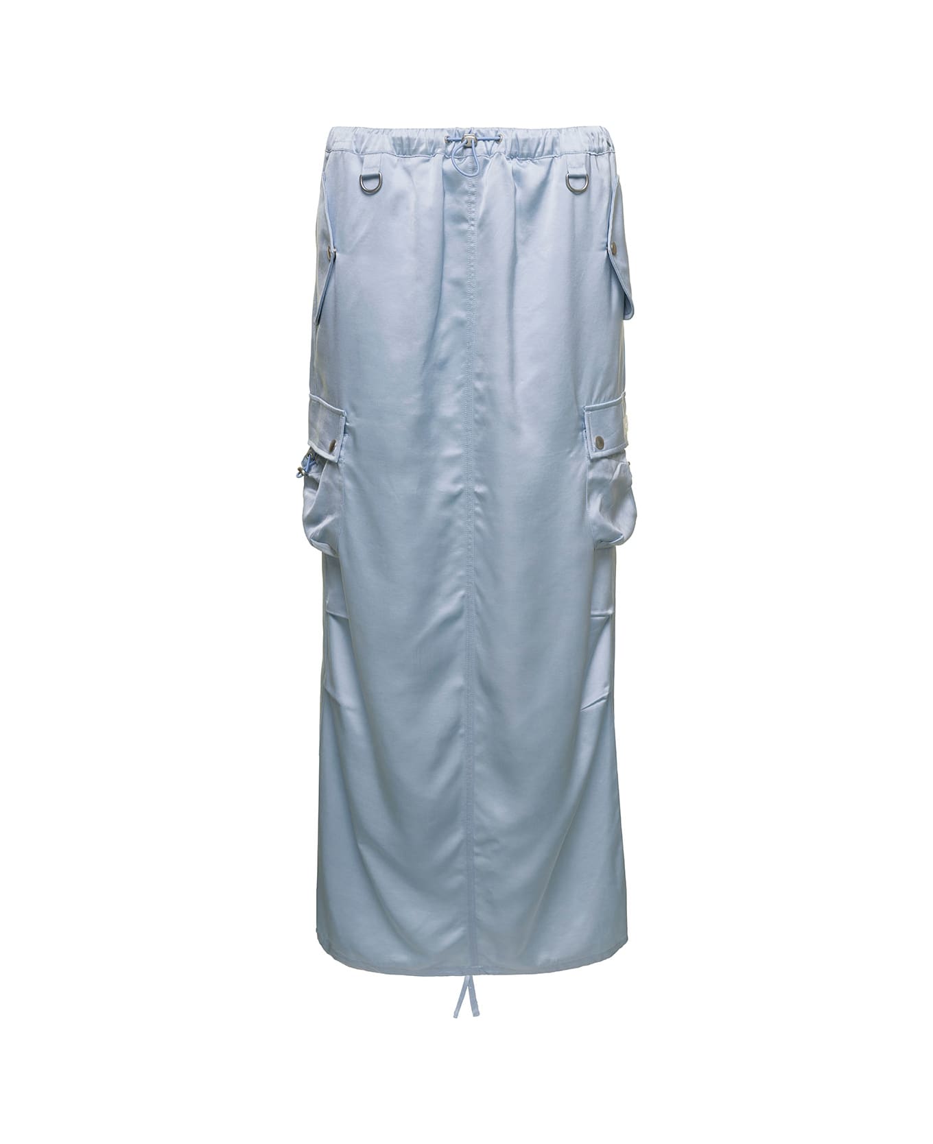 Coperni Light Blue Cargo Skirt With Drawsrtring In Satin Viscose Woman - Blu