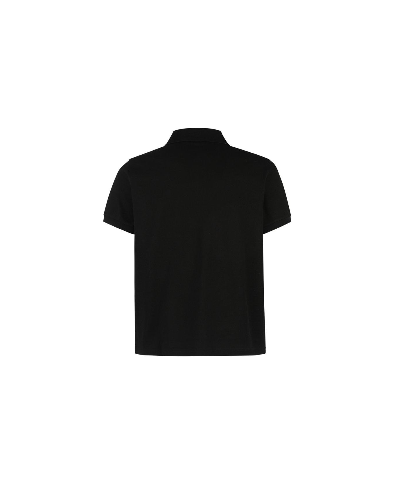 Saint Laurent Cotton Piquè Cassandre Polo Shirt - Noir