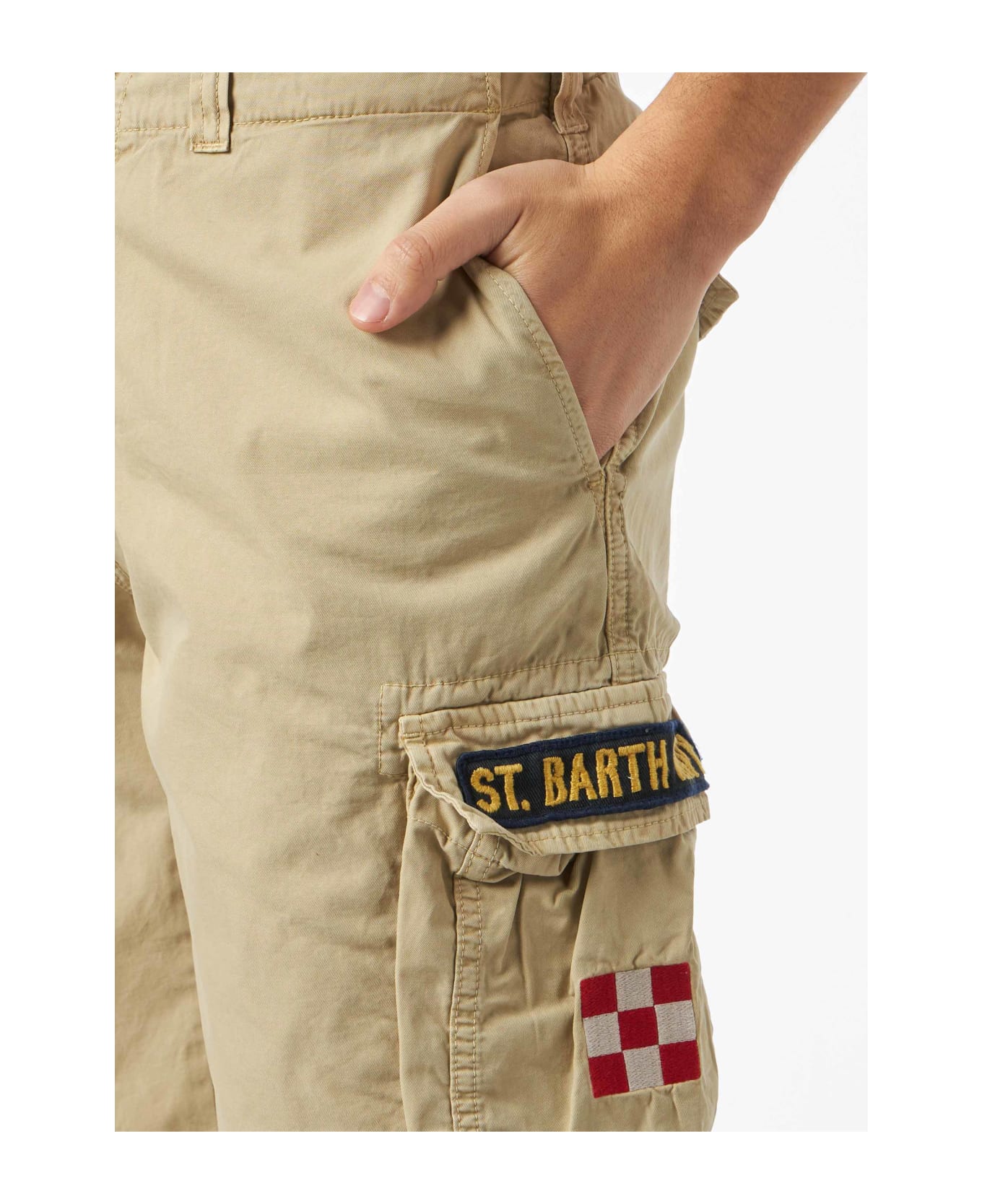 MC2 Saint Barth Man Beige Cotton Cargo Shorts
