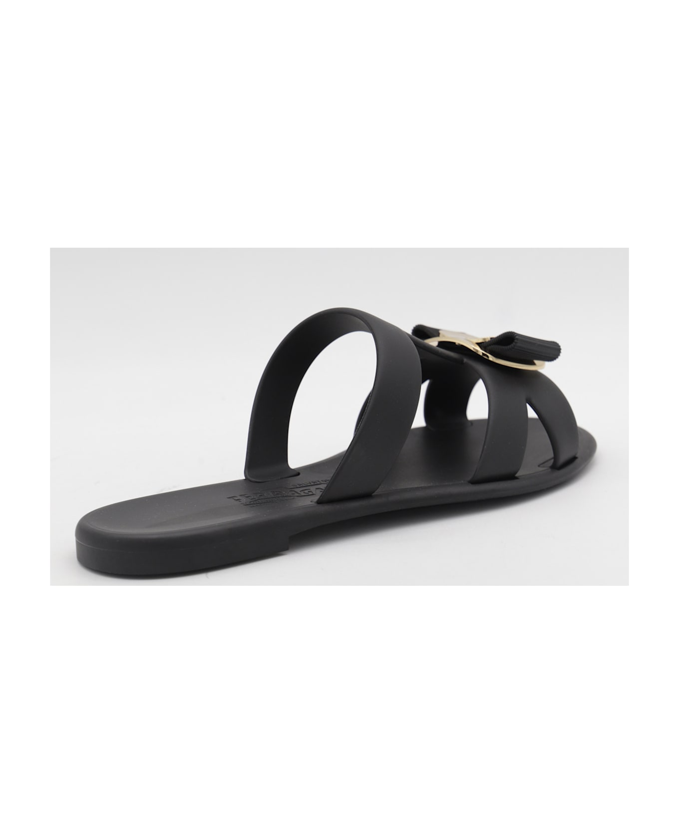 Ferragamo Black Leather Flats - Black